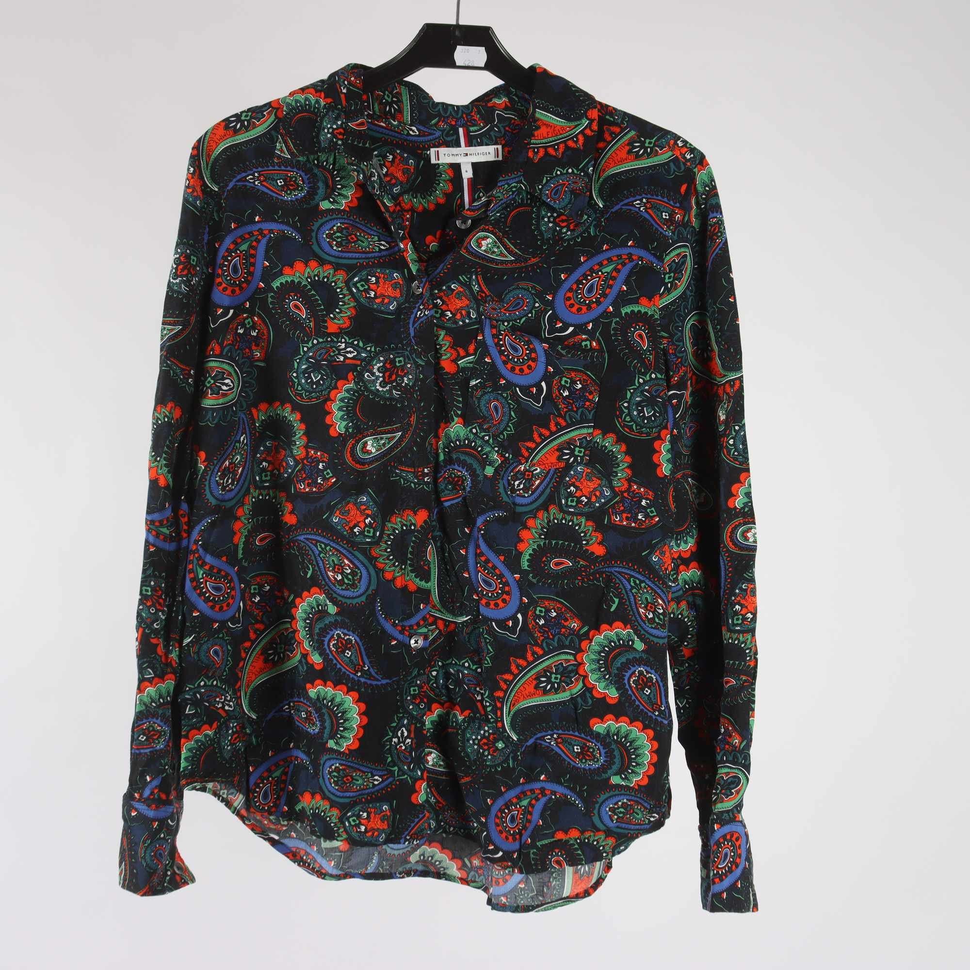 Blus, Tommy Hilfiger, mönstrad, blå, grön, stl. 36.