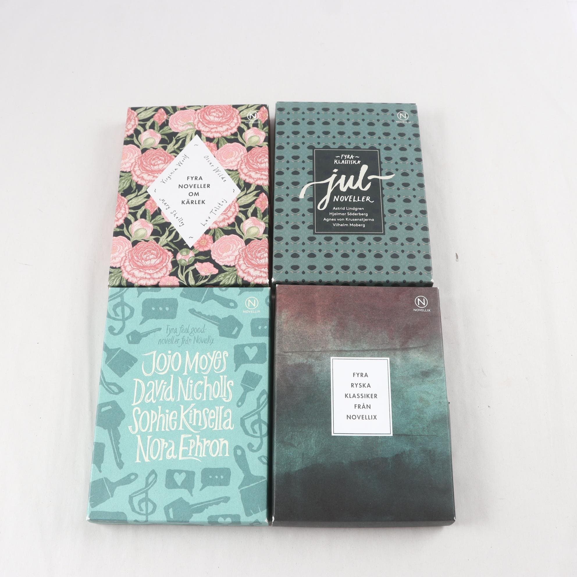 Novellix, paket med 4 novellådor, 4 böcker i varje låda