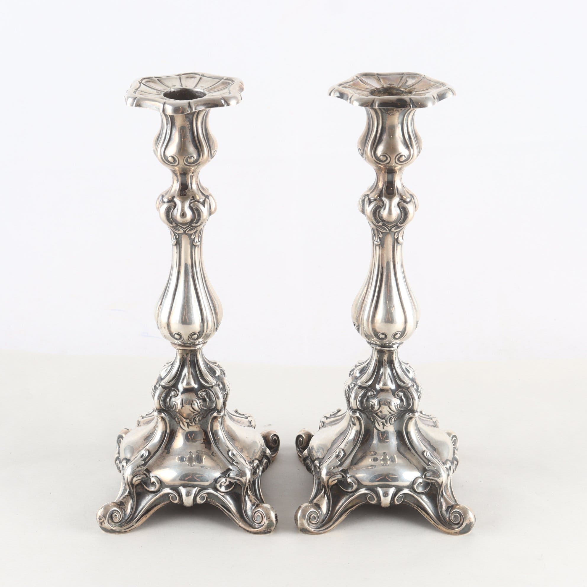 Ljusstakar, otydlig silverstämpel, Danmark, barock, ett par