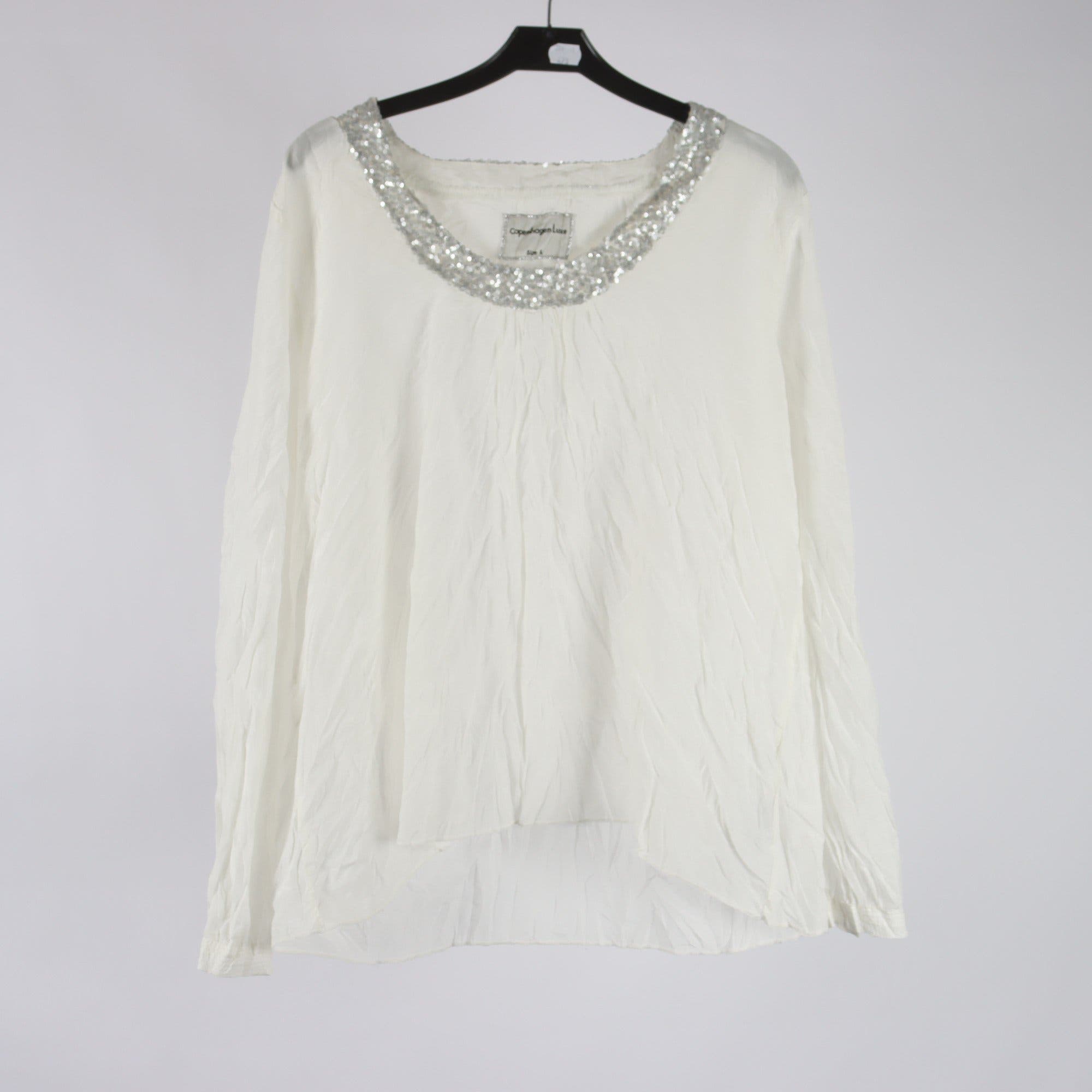 Blus, Copenhagen Luxe, vit, 50% silke, stl. L.