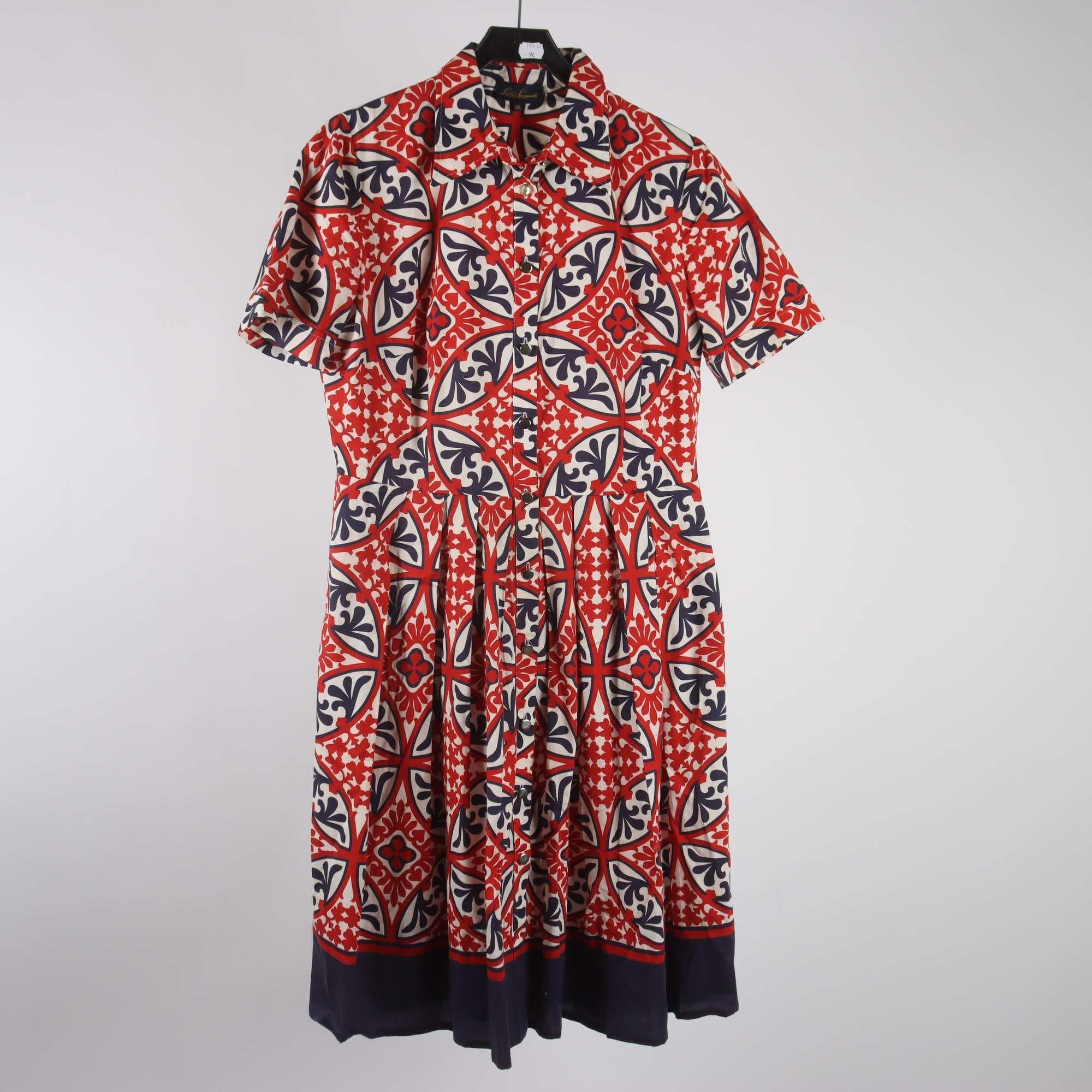 Klänning, Luisa Spagnoli, röd, vit, blå, mönstrad, stl. 46
