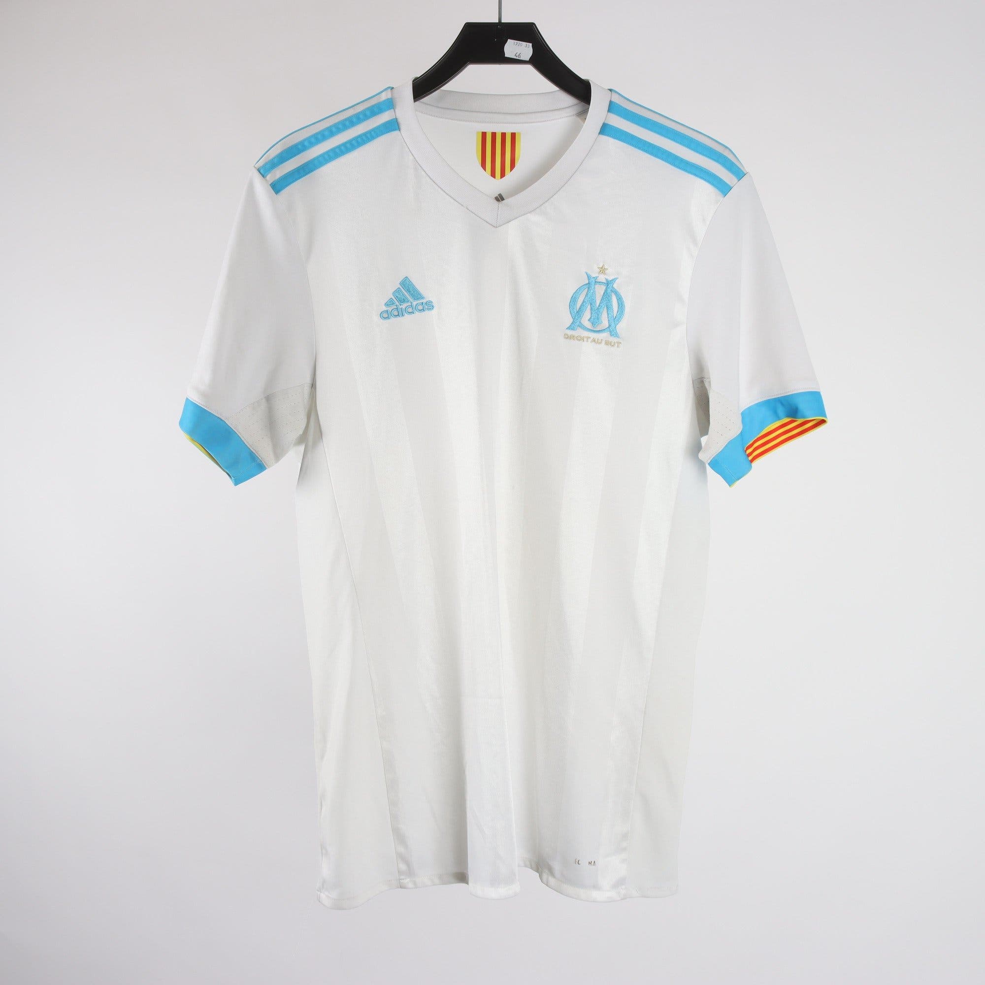 Sporttröja, Adidas, Olympic de Marseille, Droit au But, vit, blå, stl. M