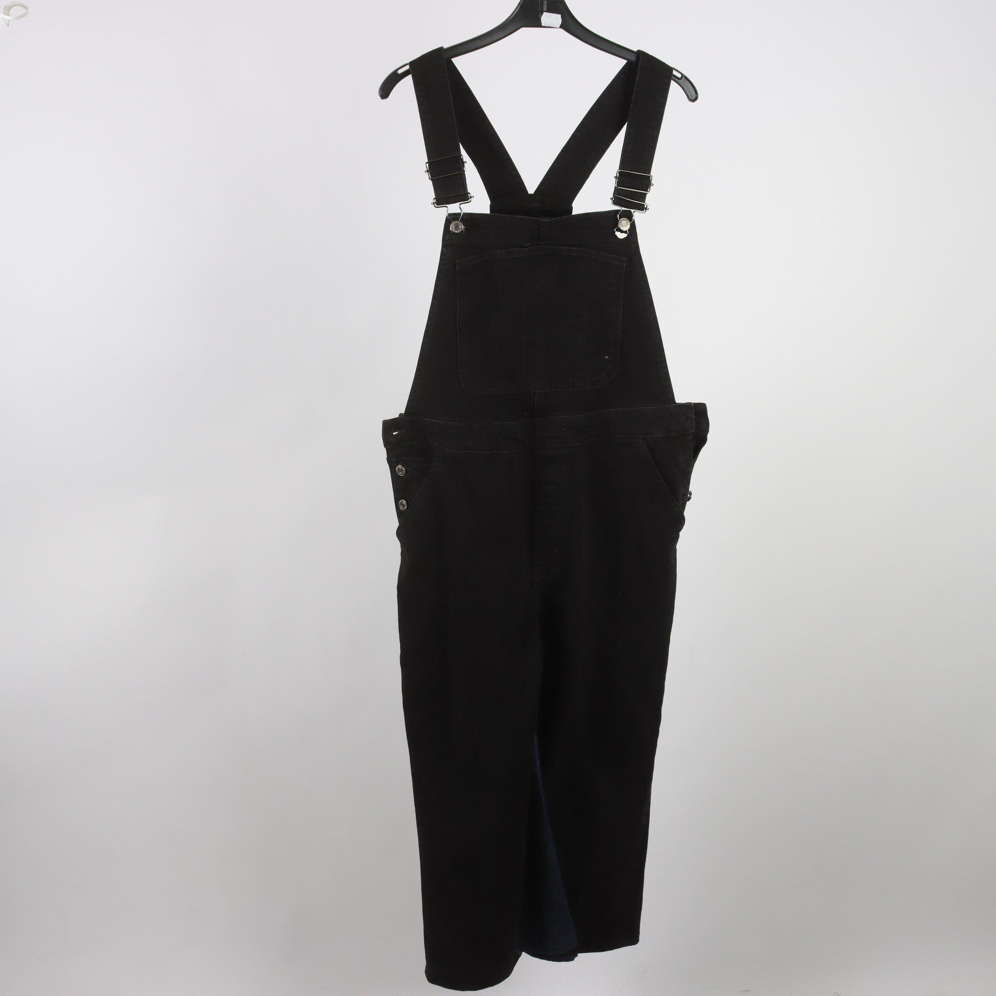 Hängselbyxor, H&M, svart, jeans, stl. 42.