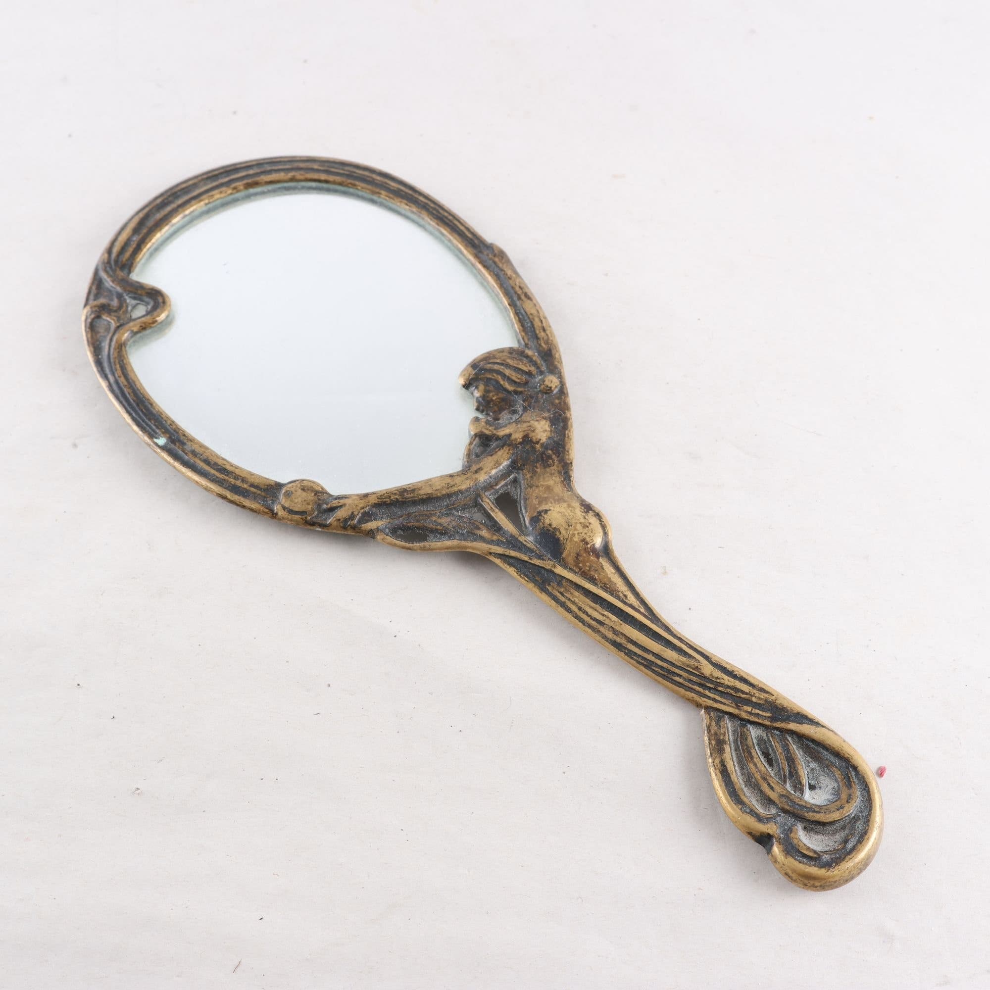 Handspegel, gulmetall, art nouveau