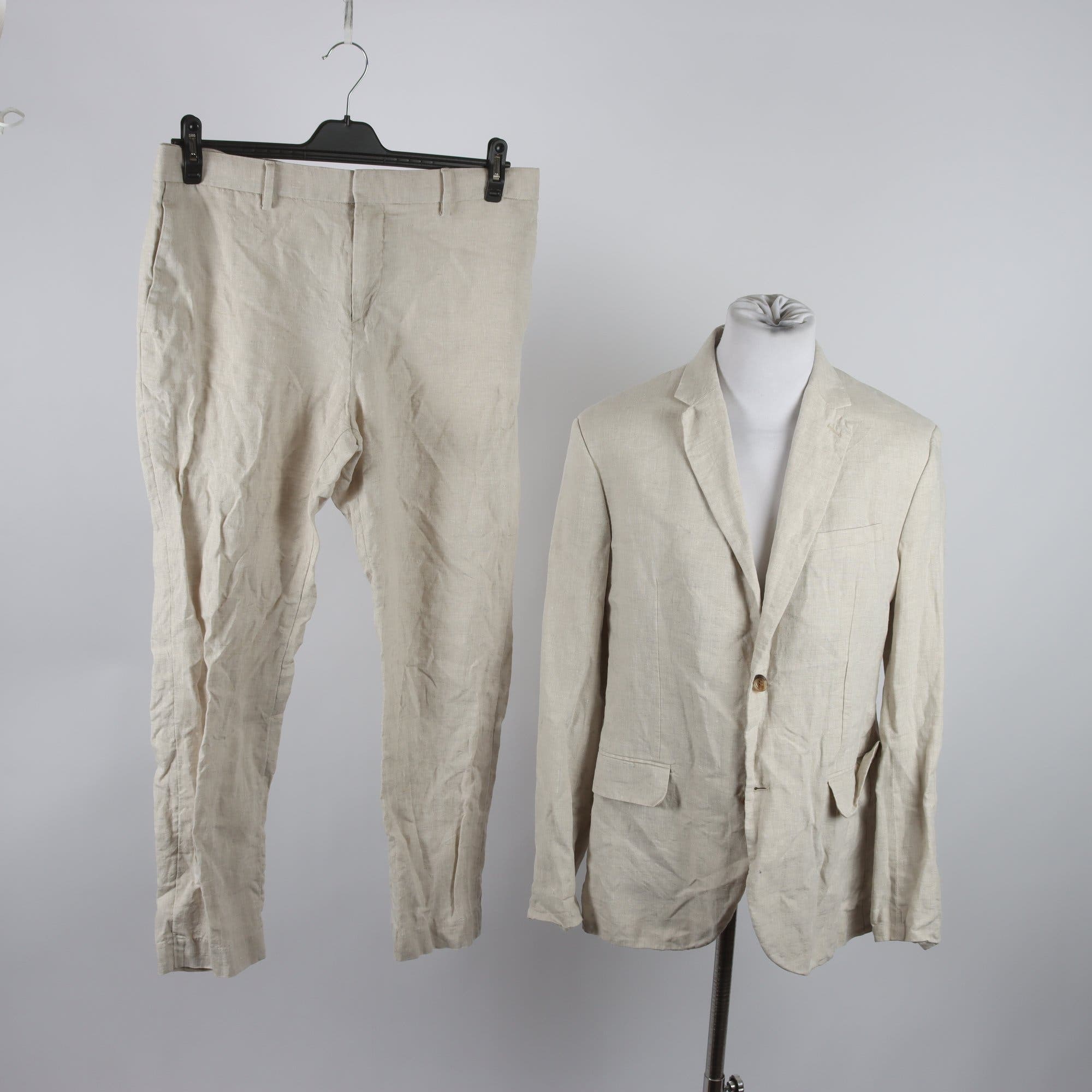 Kostym, H&M, benvit, 100% lin, stl. 52/54.