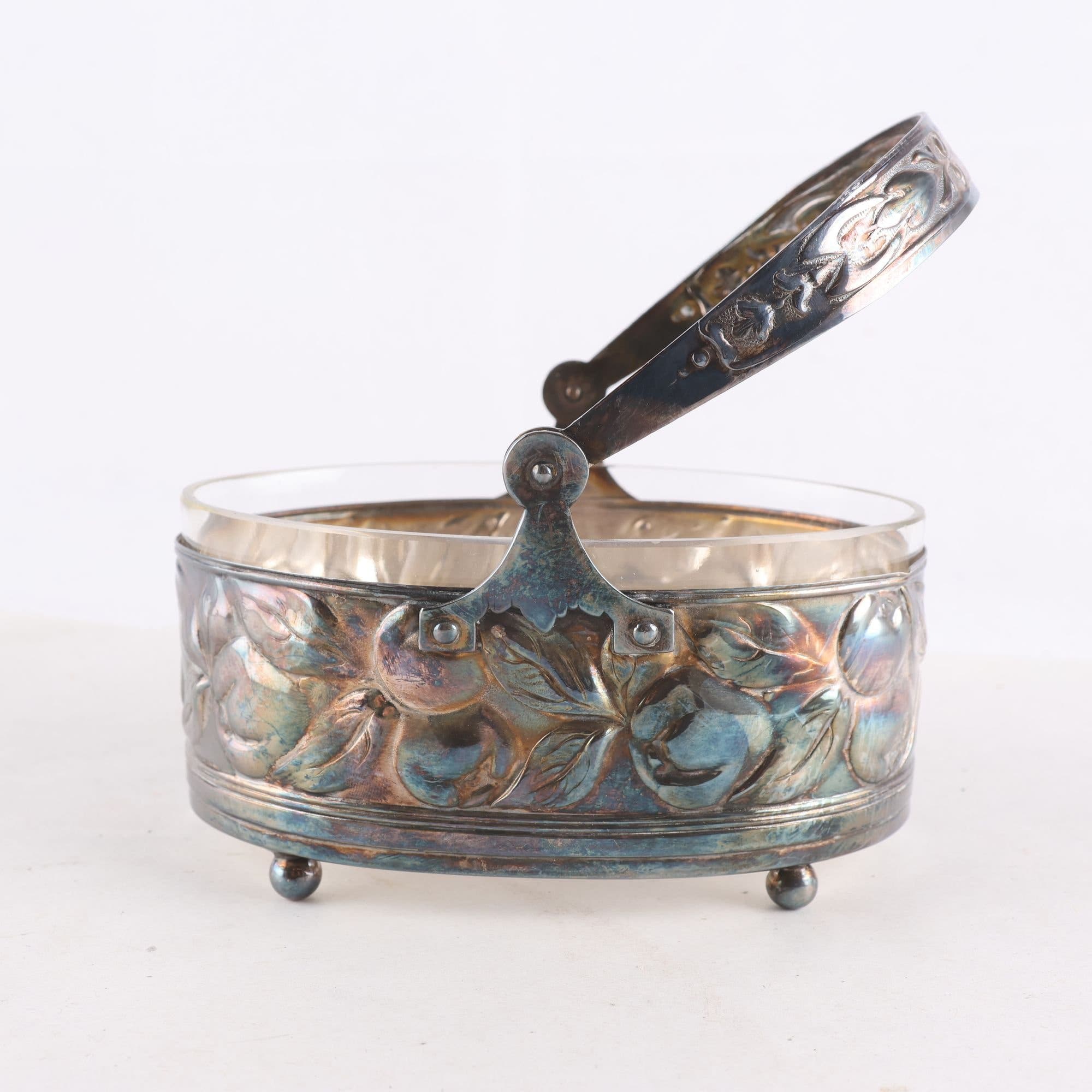Jardinjär, med glasinsats, nysilver, 1900-talets mitt