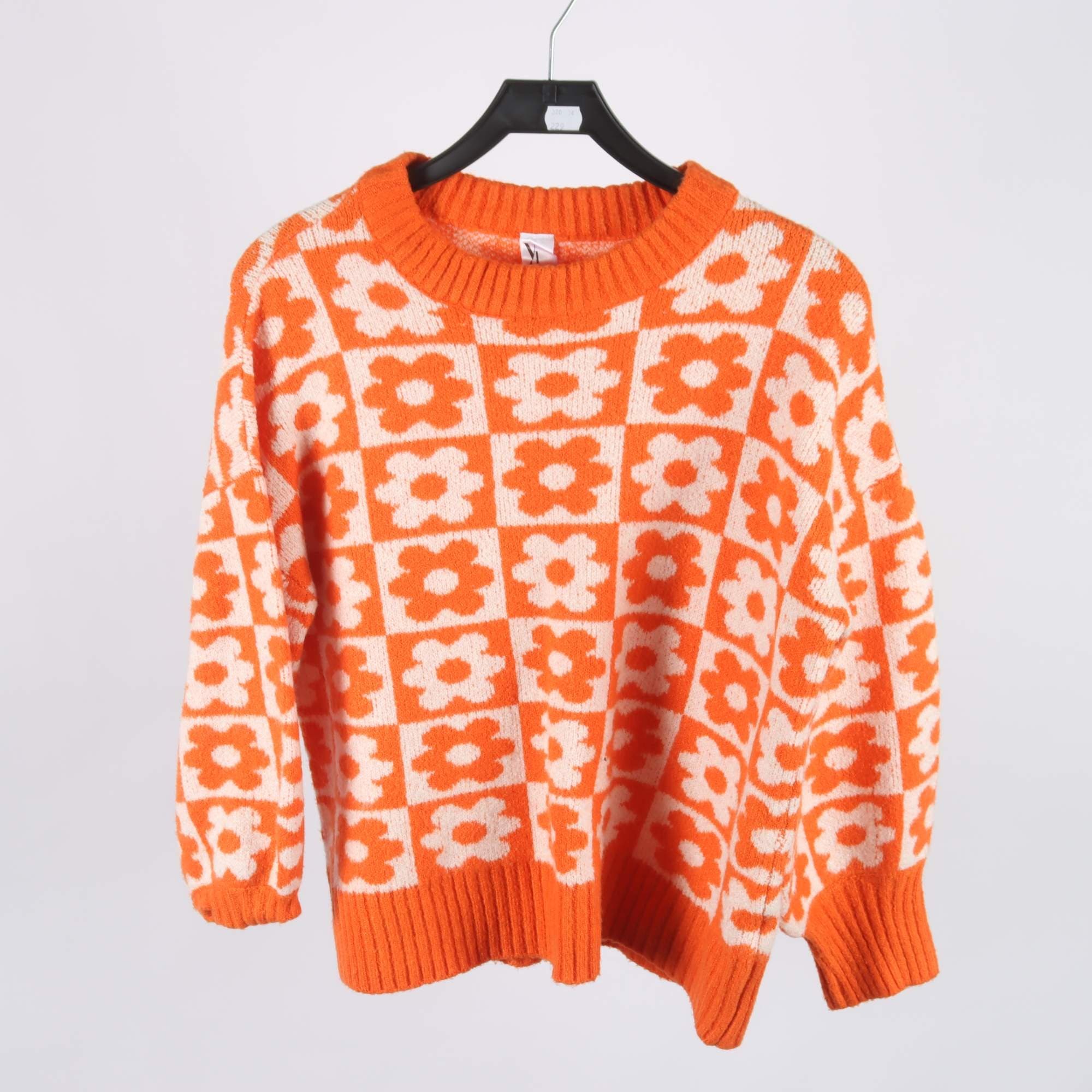 Tröja, Violet, vit, orange, blommig, stl. 40.