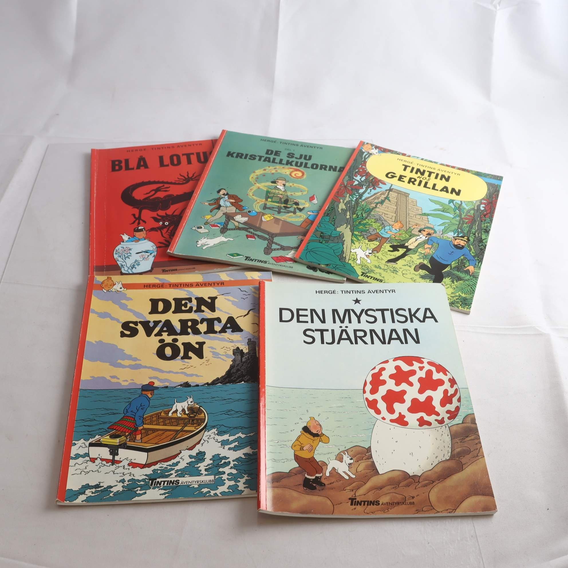 Tintins äventyr, paket med 5 album, utgivna 1980-tal