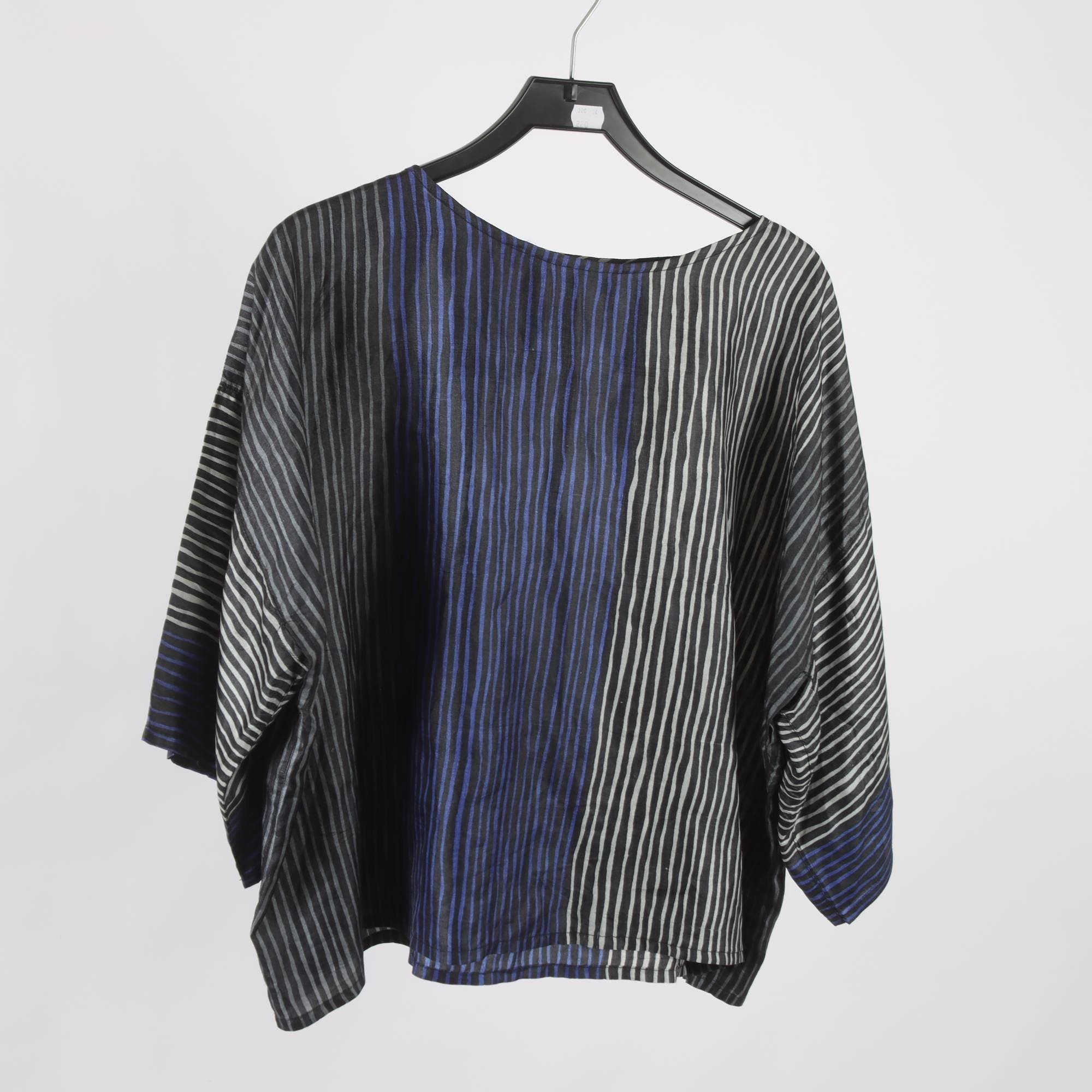Blus, Gudrun Sjödén, grå, svart, blå, 100% silke, stl. L/XL.