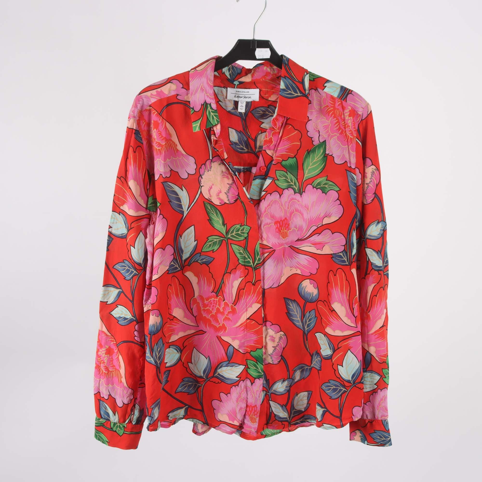 Blus, & Other Stores, blommig, röd, rosa, 100% silke, stl. 38.