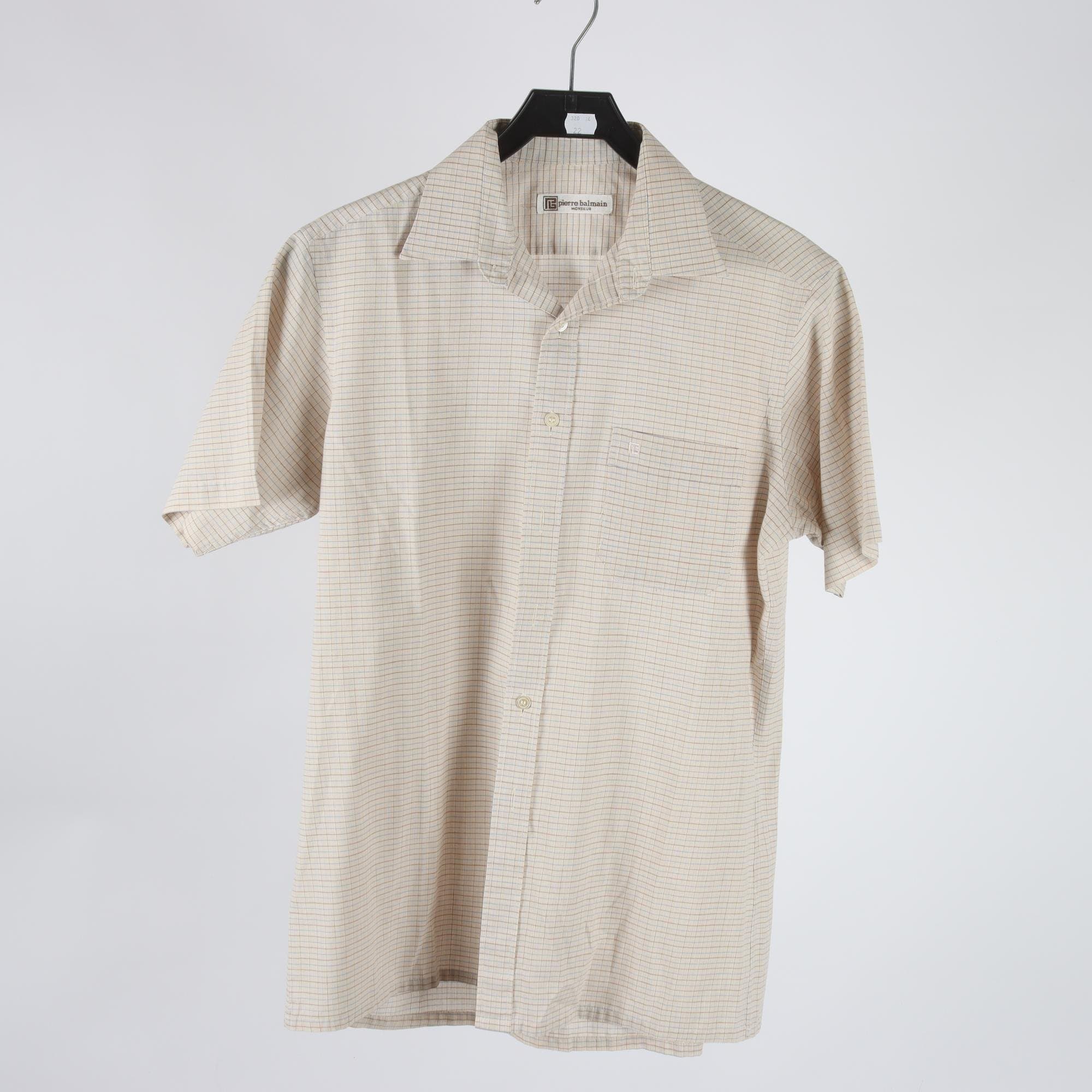 Skjorta, Pierre Balmain, beige, rutig, retro, stl. M.