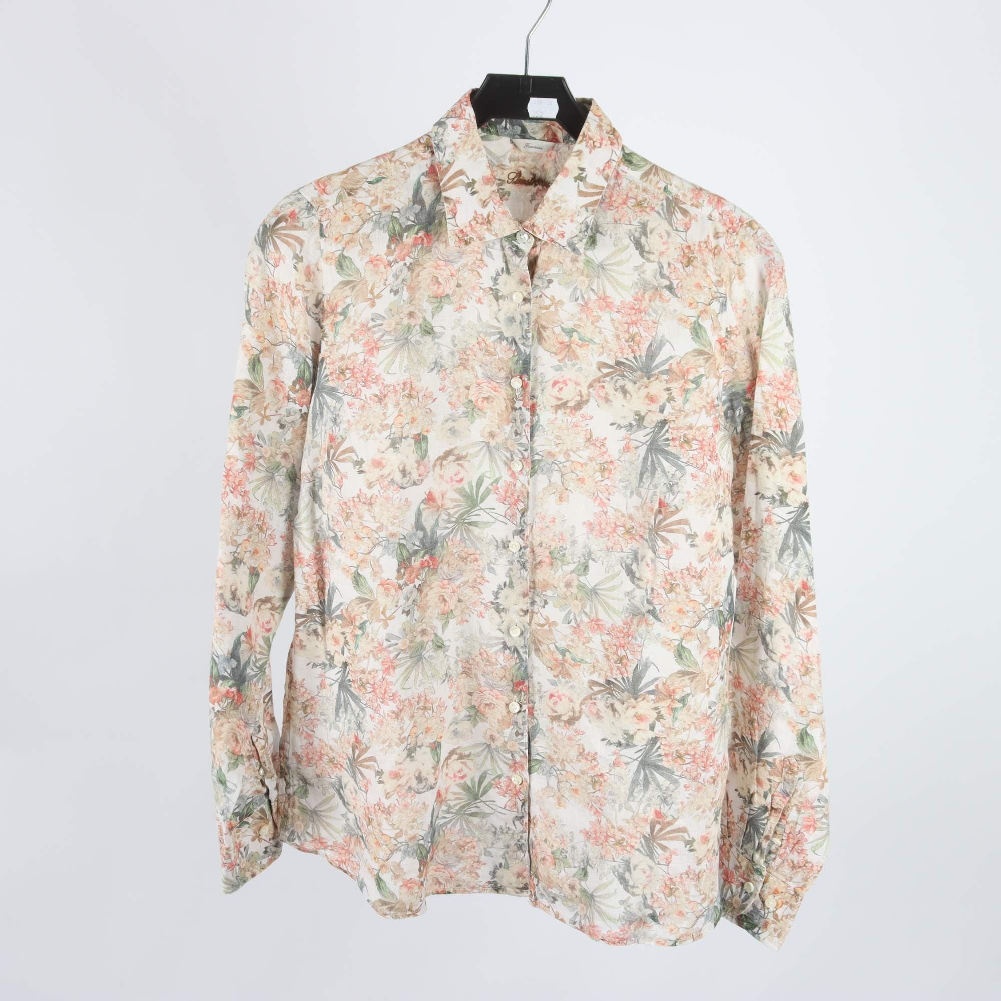 Blus, Stenströms, mönstrad, vit, 100% lin, stl. 40.