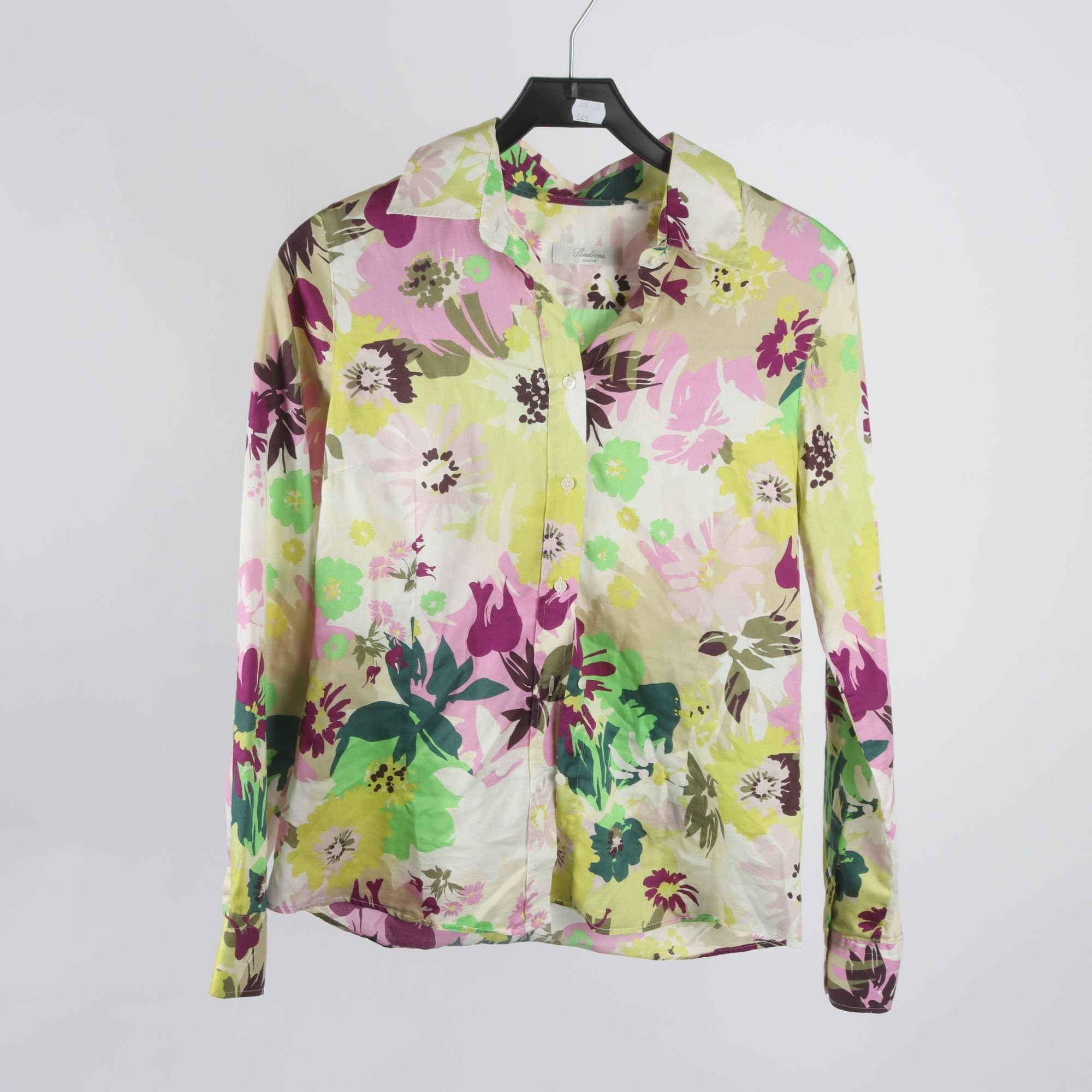 Blus, Stenströms, mönstrad, grön, rosa, stl. 40.