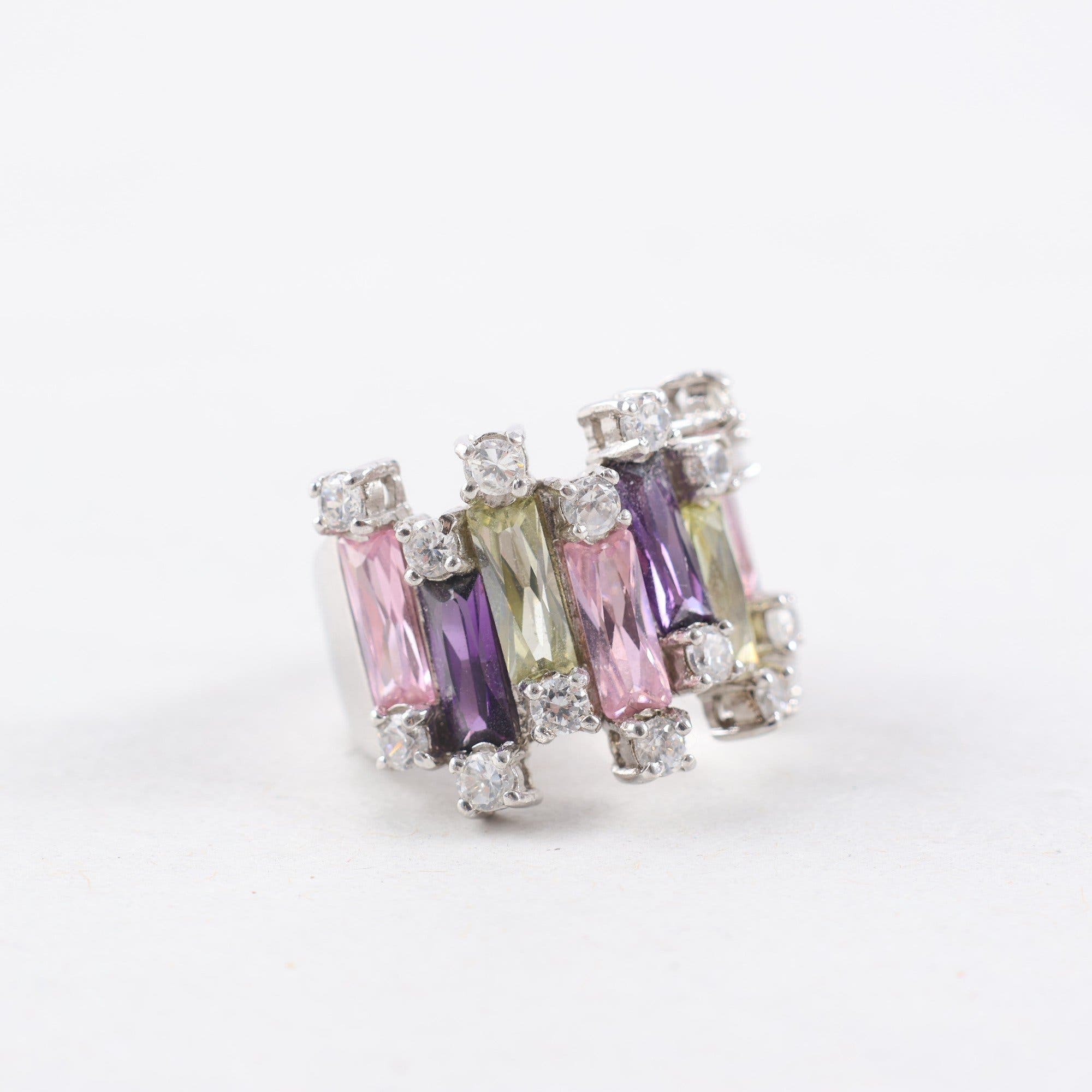 Ring, silver 925, färgade slipade stenar, modern stil