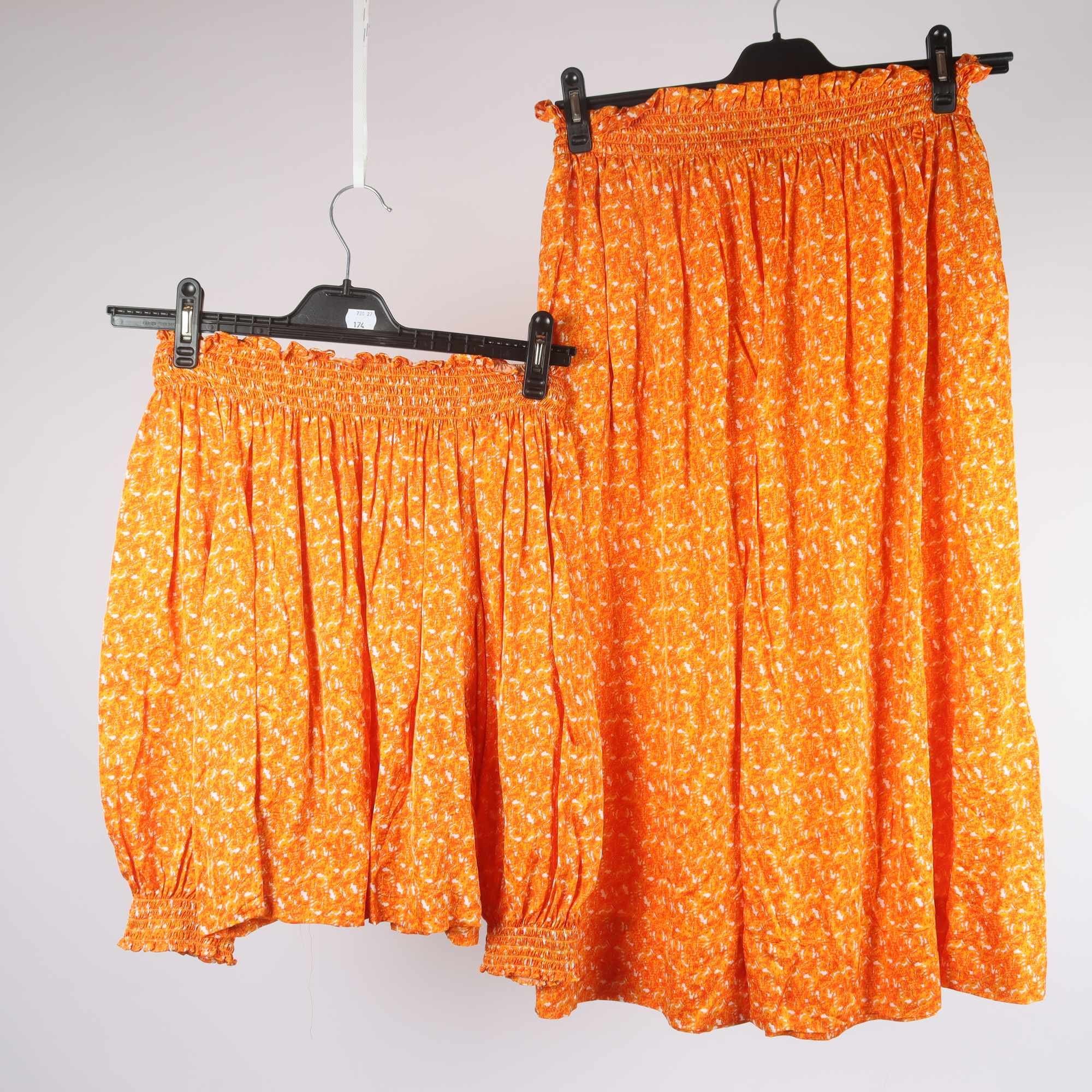 2-delat set, blus/kjol, Rodebjer, orange, mönstrad, stl. blus S, kjol M