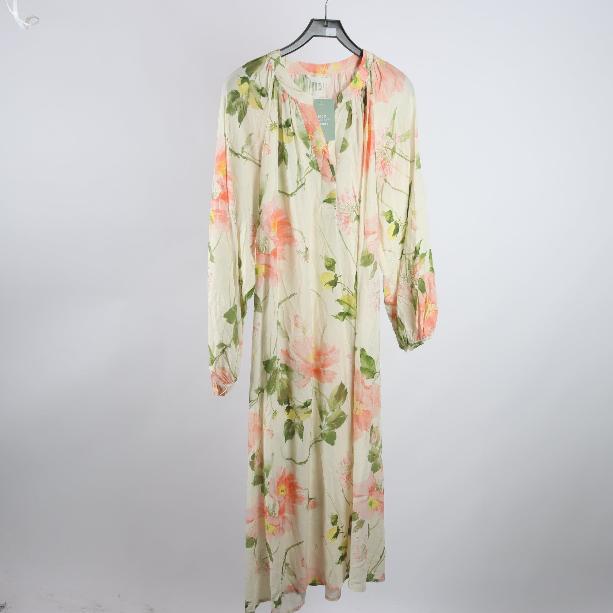 Klänning, H&M, blommig, vit, rosa, stl. XL.