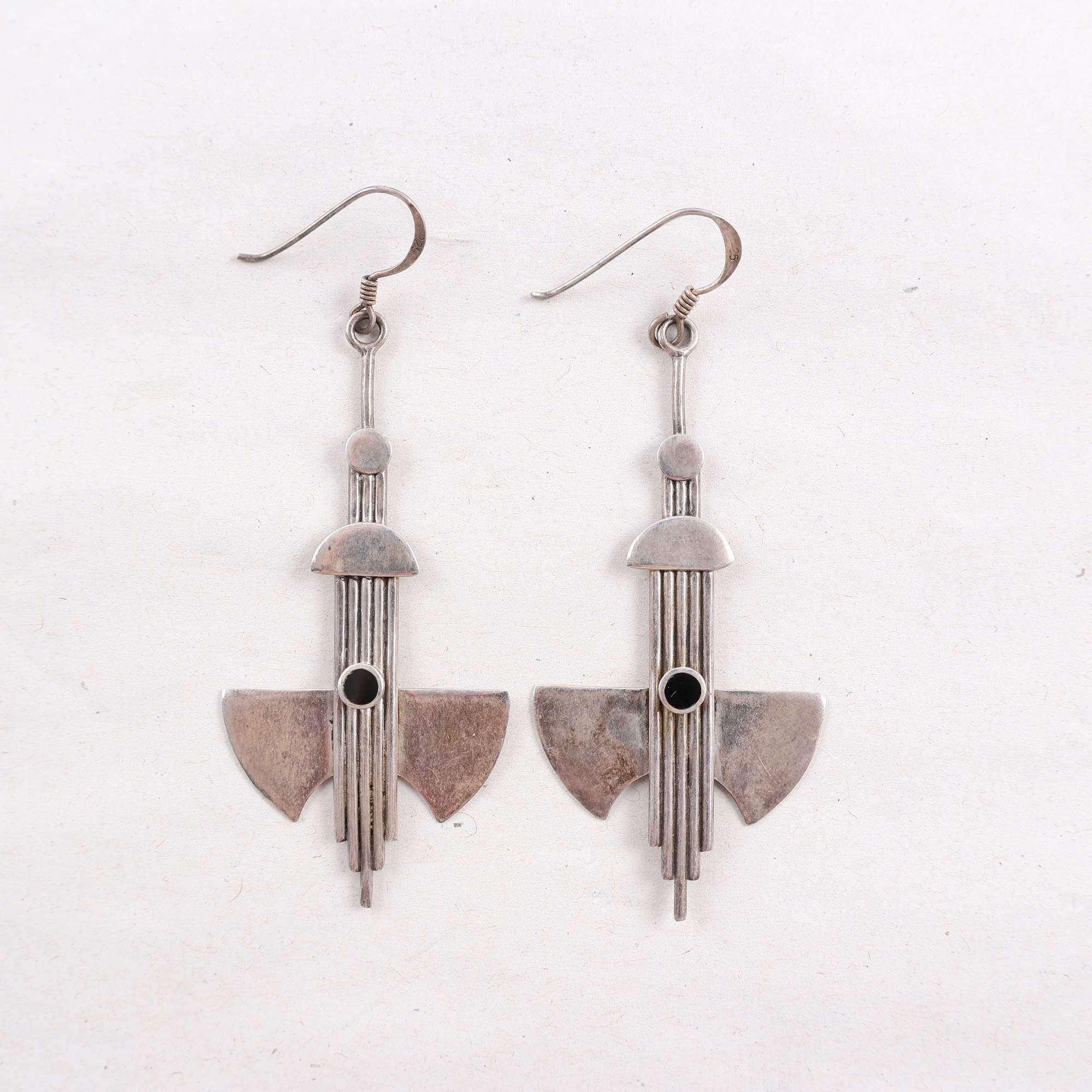 Örhängen, silver, onyx, vintage, vikt: 8,9 g