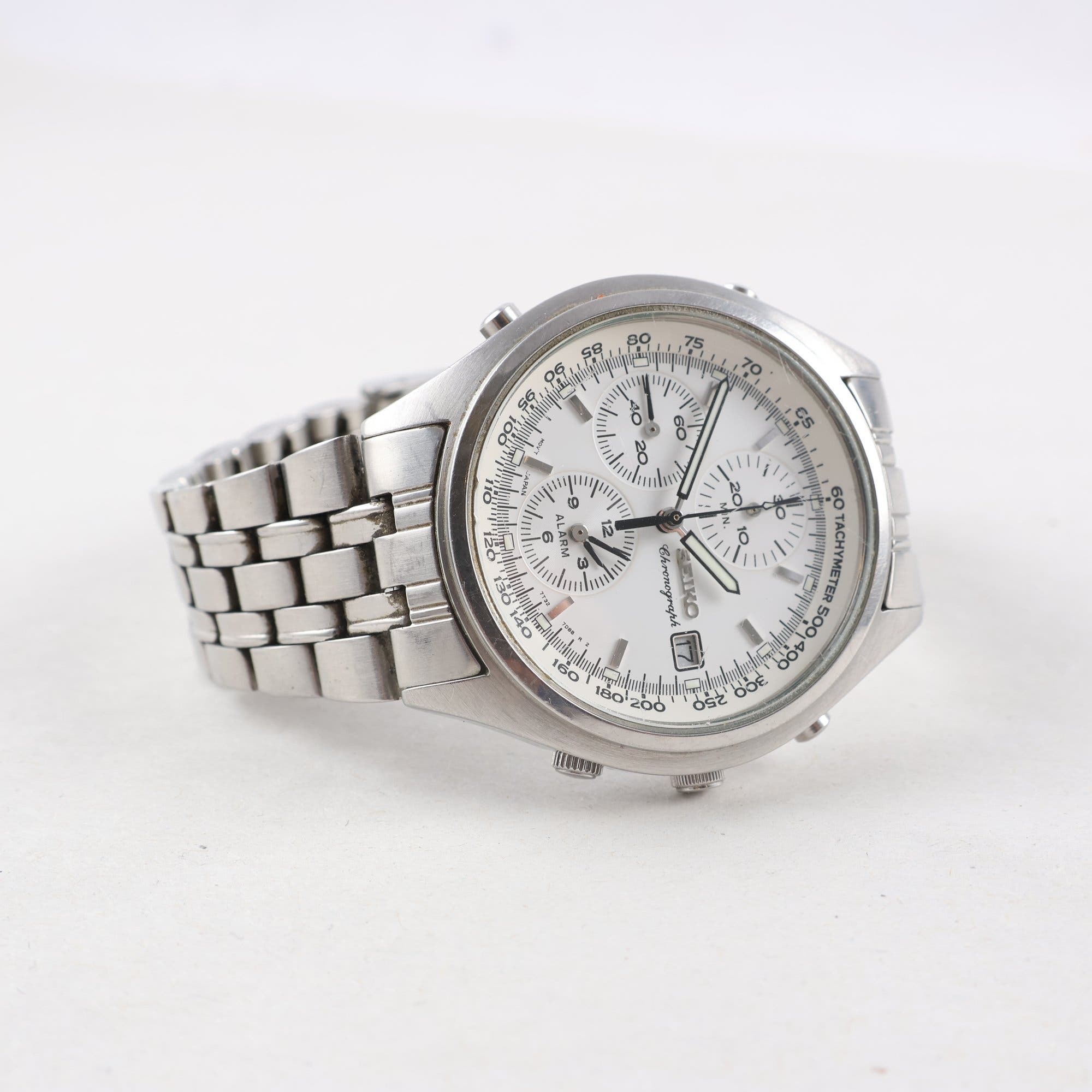 Armbandsur, stål, Seiko, kronograf, datum, quartz
