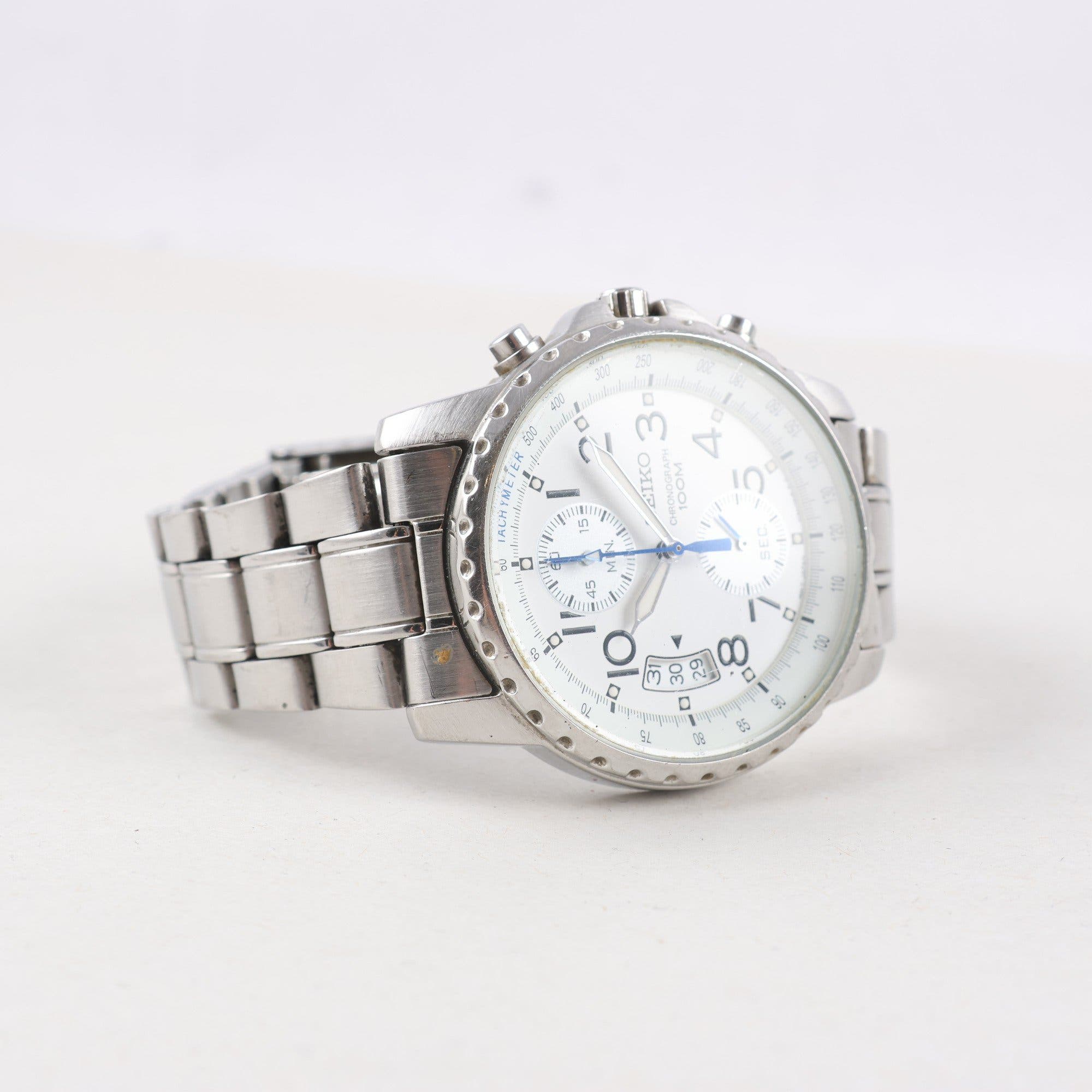 Armbandsur, stål, Seiko, kronograf, datum, quartz
