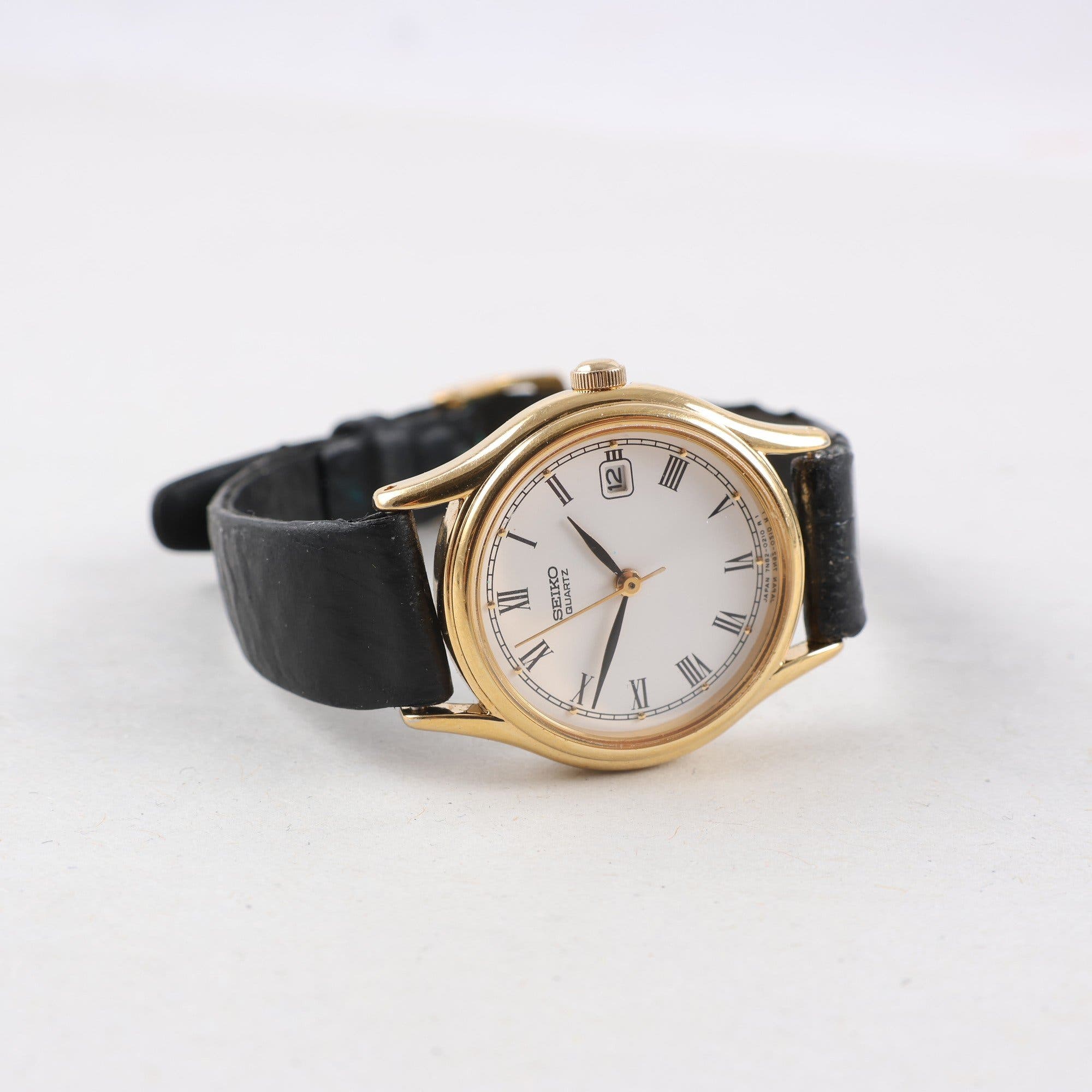Armbandsur, förgyllt stål, Seiko, datum, quartz