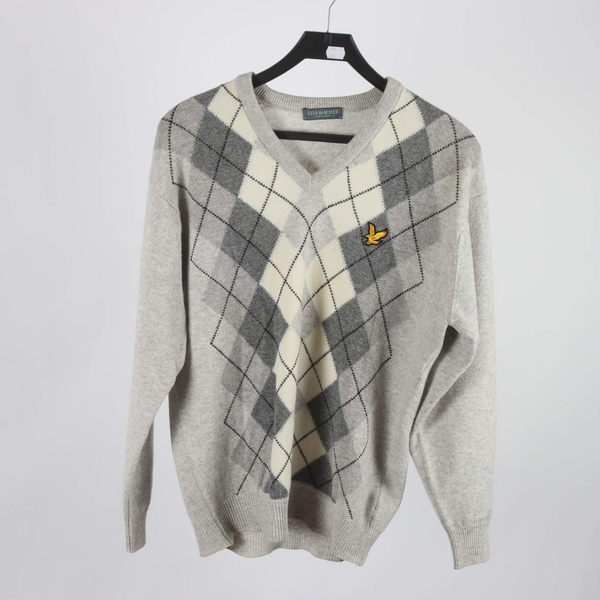 Tröja, Lyle & Scott, grå, vit, 100% ull, stl. M.