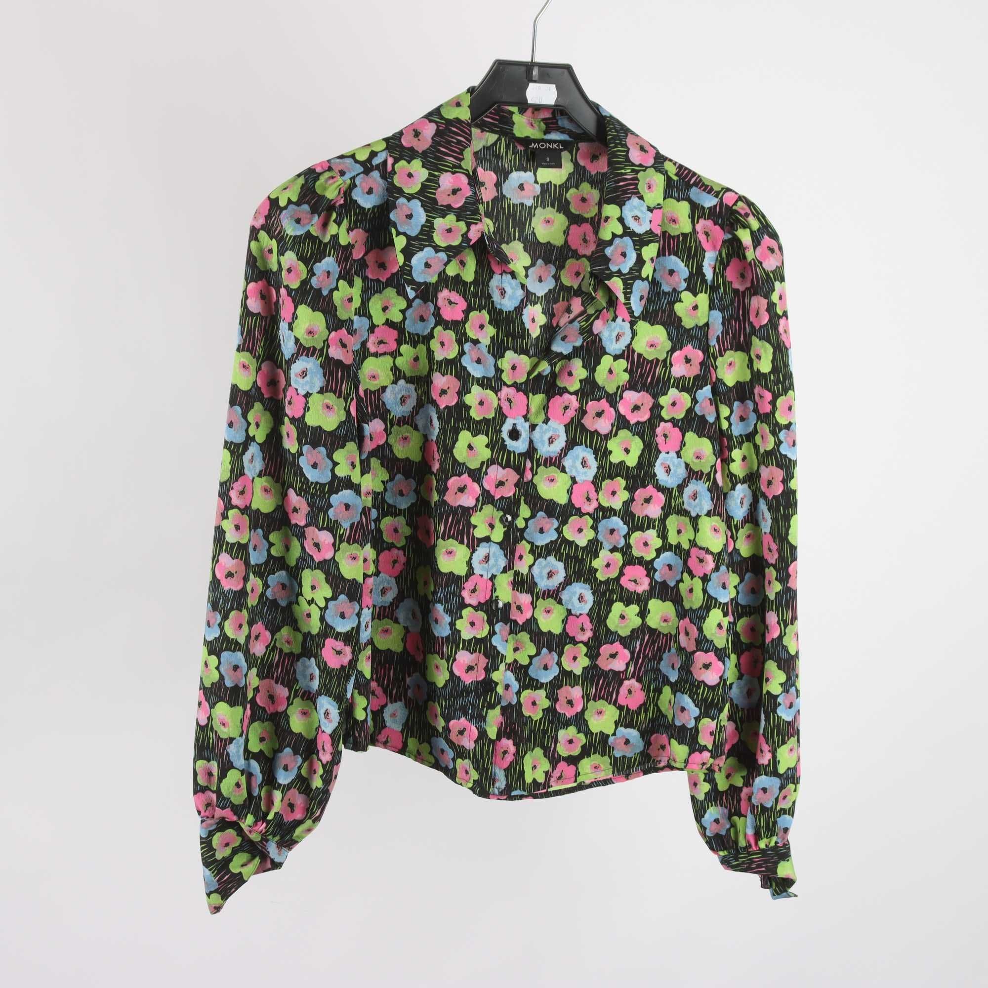 Blus, Monki, blommig, svart, rosa, stl. S.