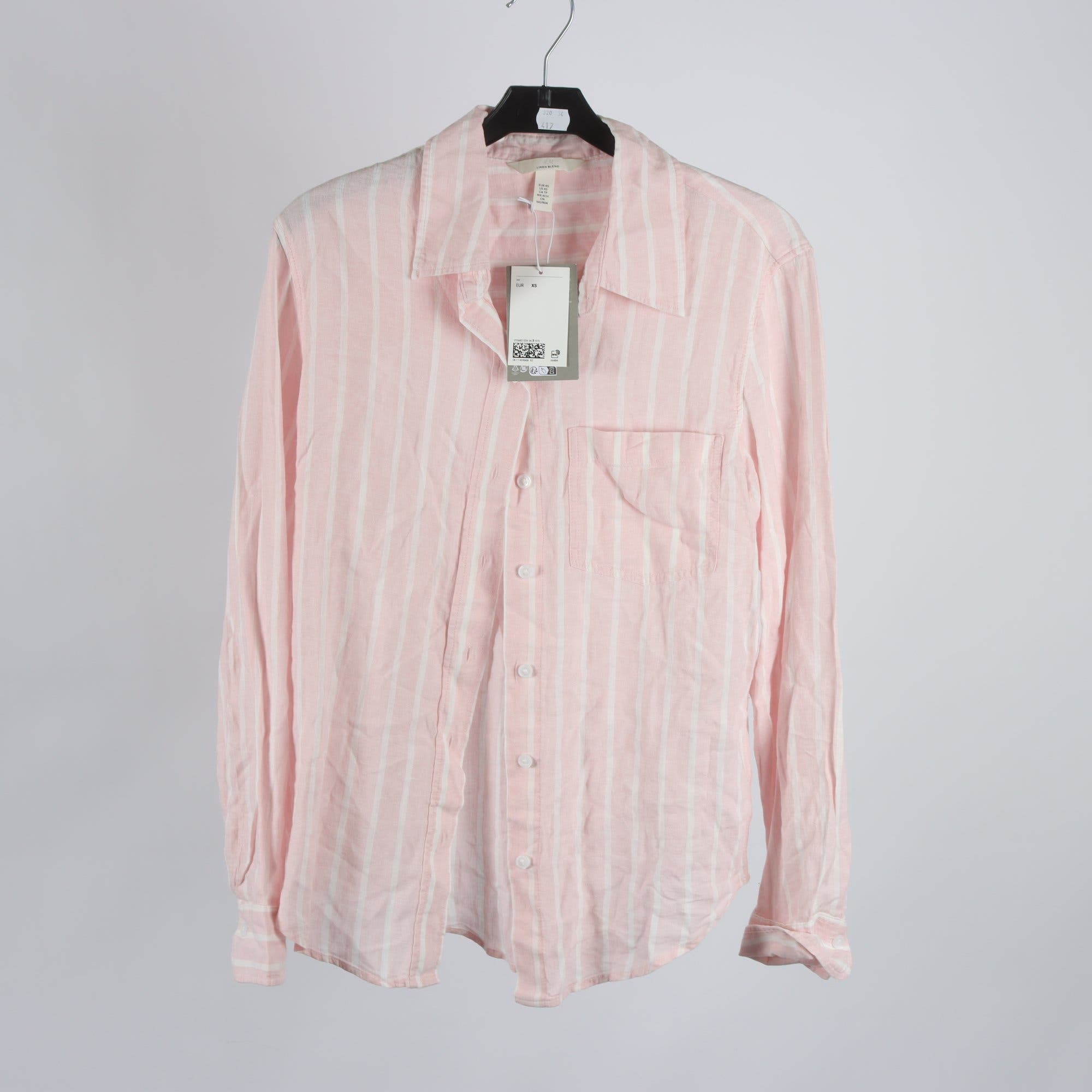 Blus, H&M, 2-pack, rosa, blå, randig, 54% lin, stl. XS.