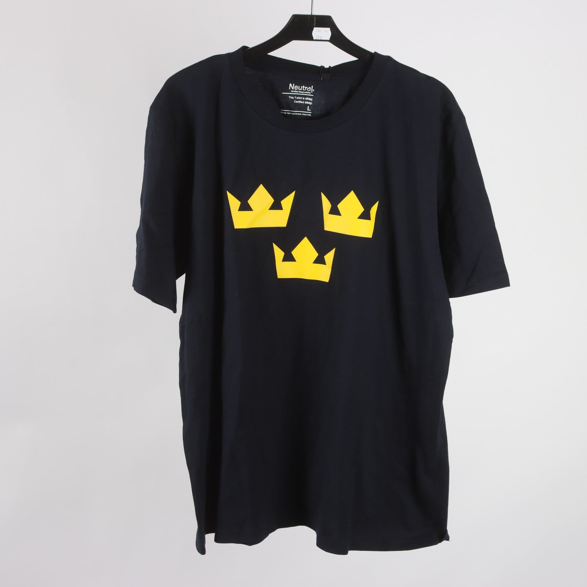 T-shirt, Neutral, Tre kronor, Sverige, gul, blå, stl. L.