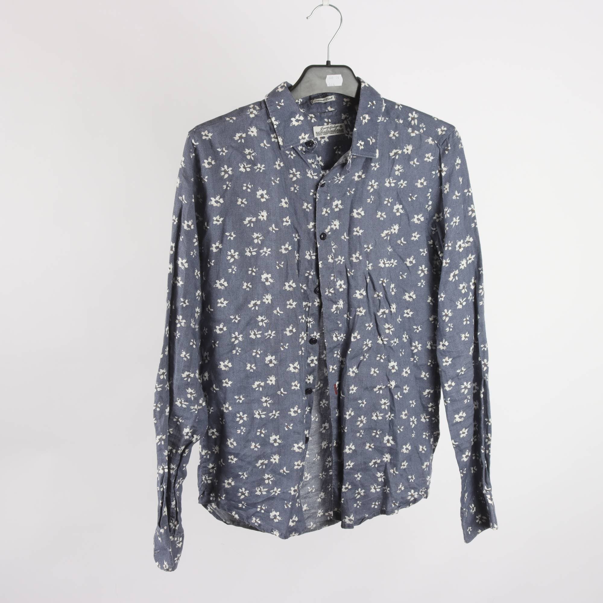Skjorta, Dstrezzed Mens Wear, blå, vit, 100% lin, stl. S.