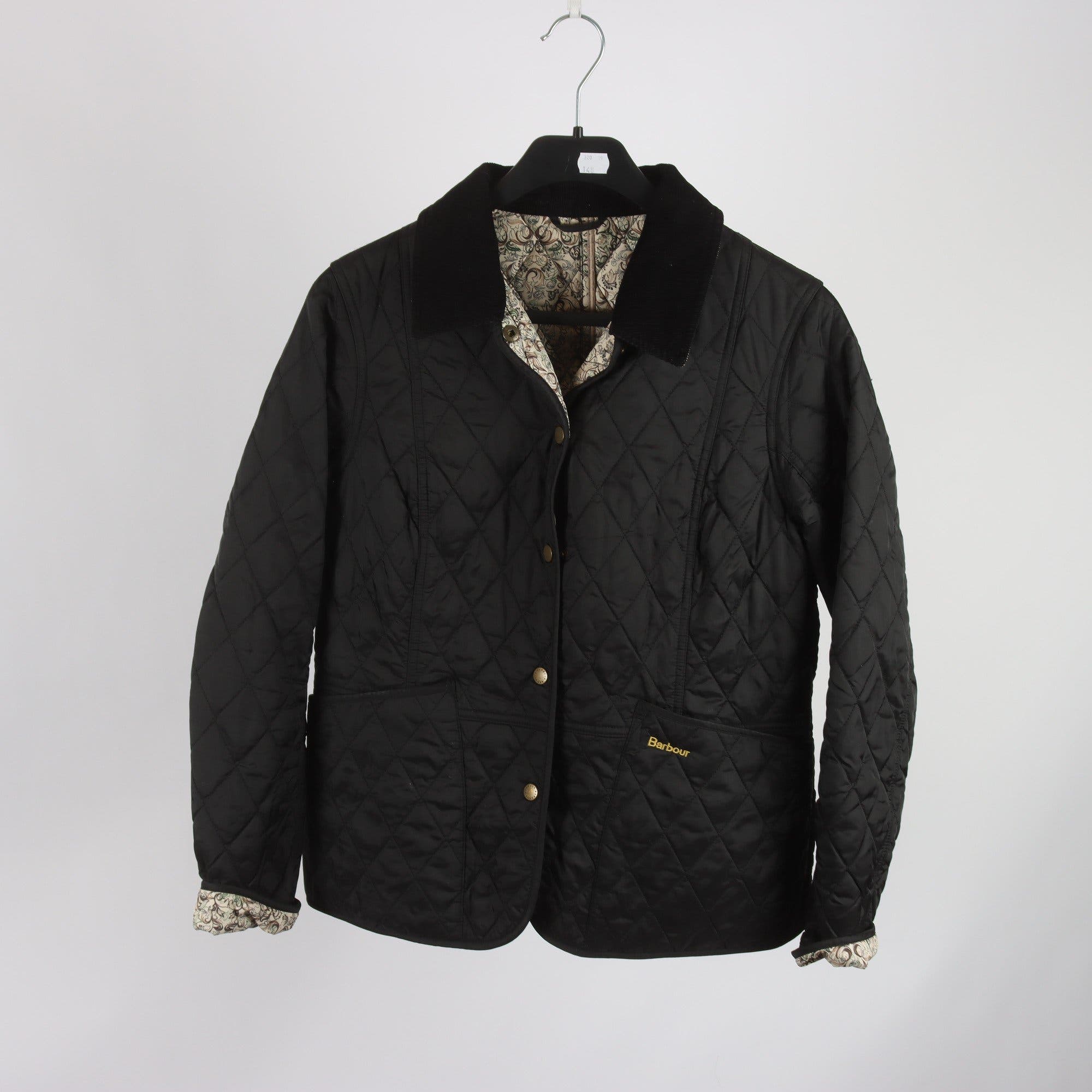 Jacka, Barbour, svart, quiltad, stl. 38.