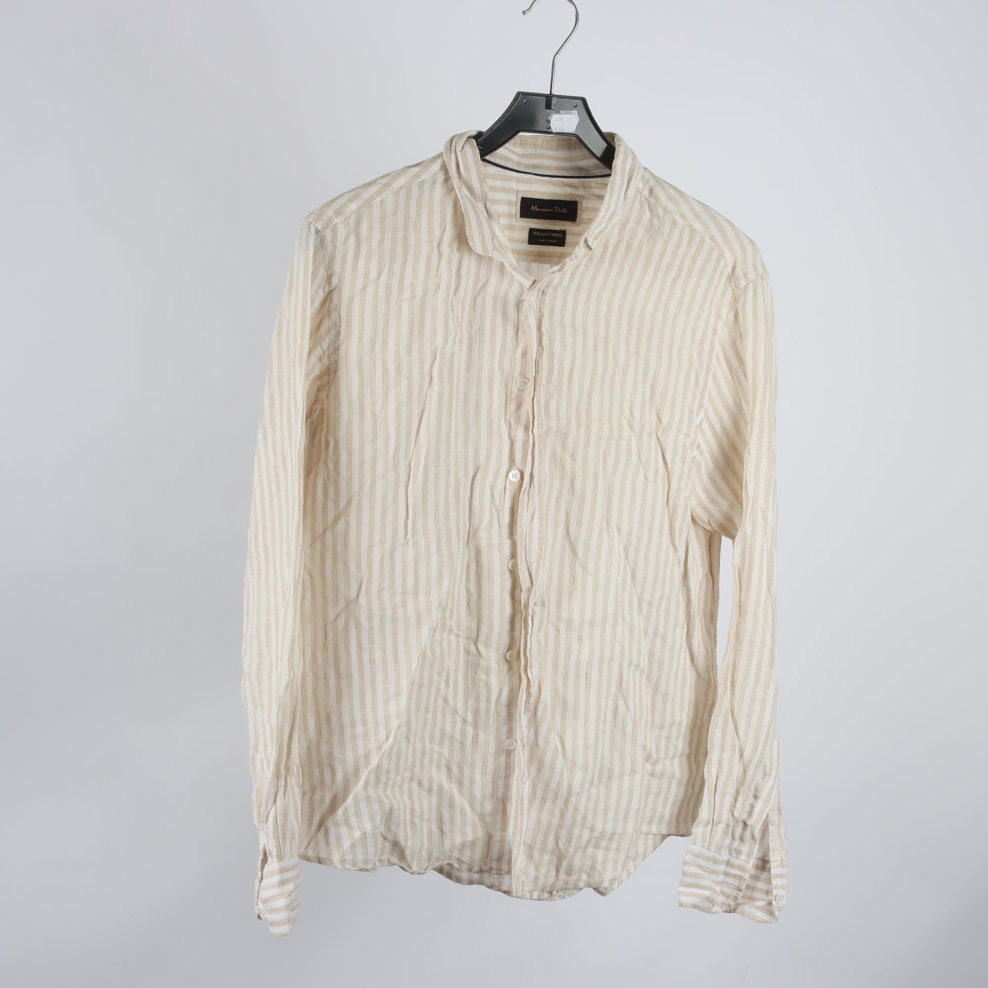 Skjorta, Massimo Dutti, randig, vit, beige, lin, stl. L.