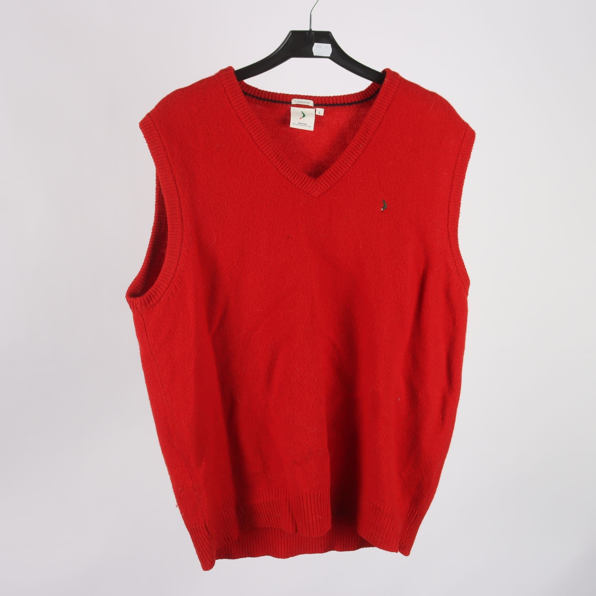 Väst, Boomerang, röd, 100% lammull, stl. L.
