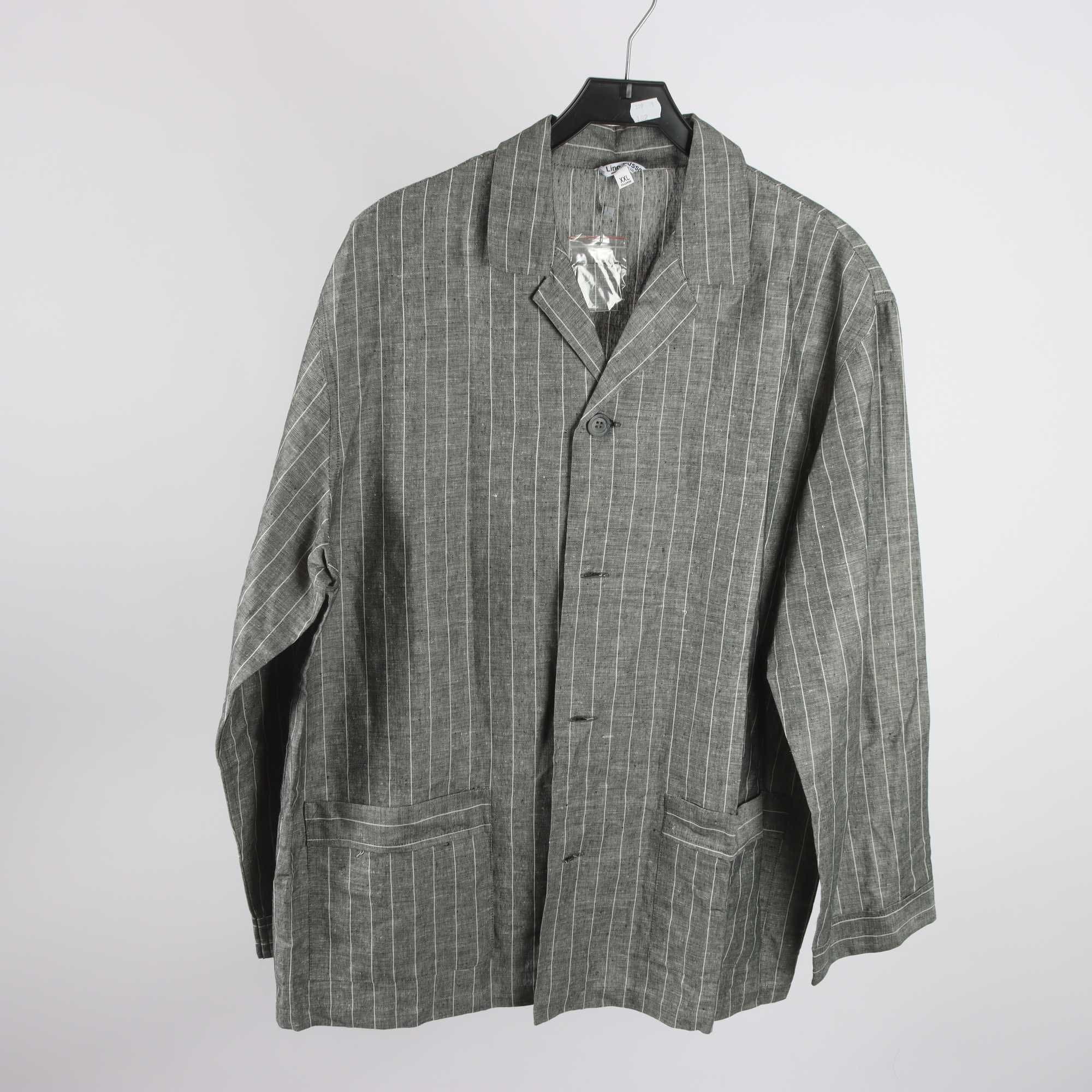 Overshirt, Lino Russo, svart, randig, lin, stl. XXL.