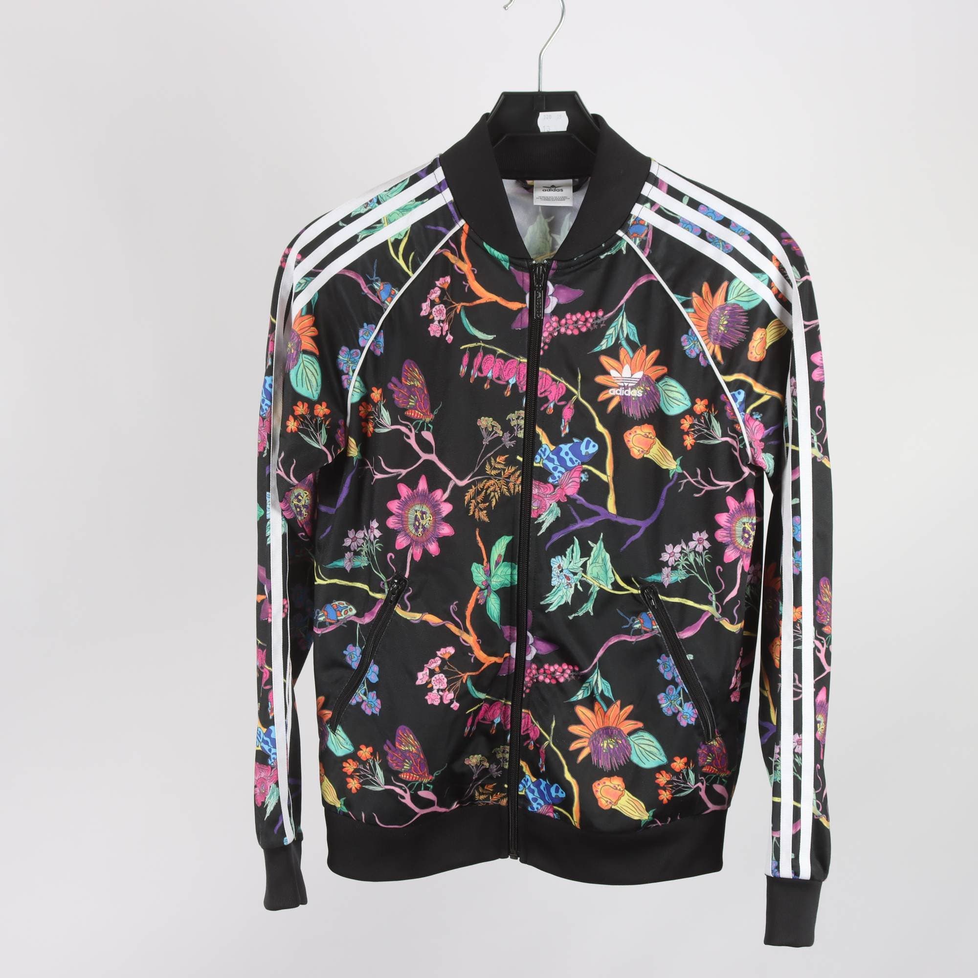 Träningsjacka, Adidas, blommig, svart, stl. 36.