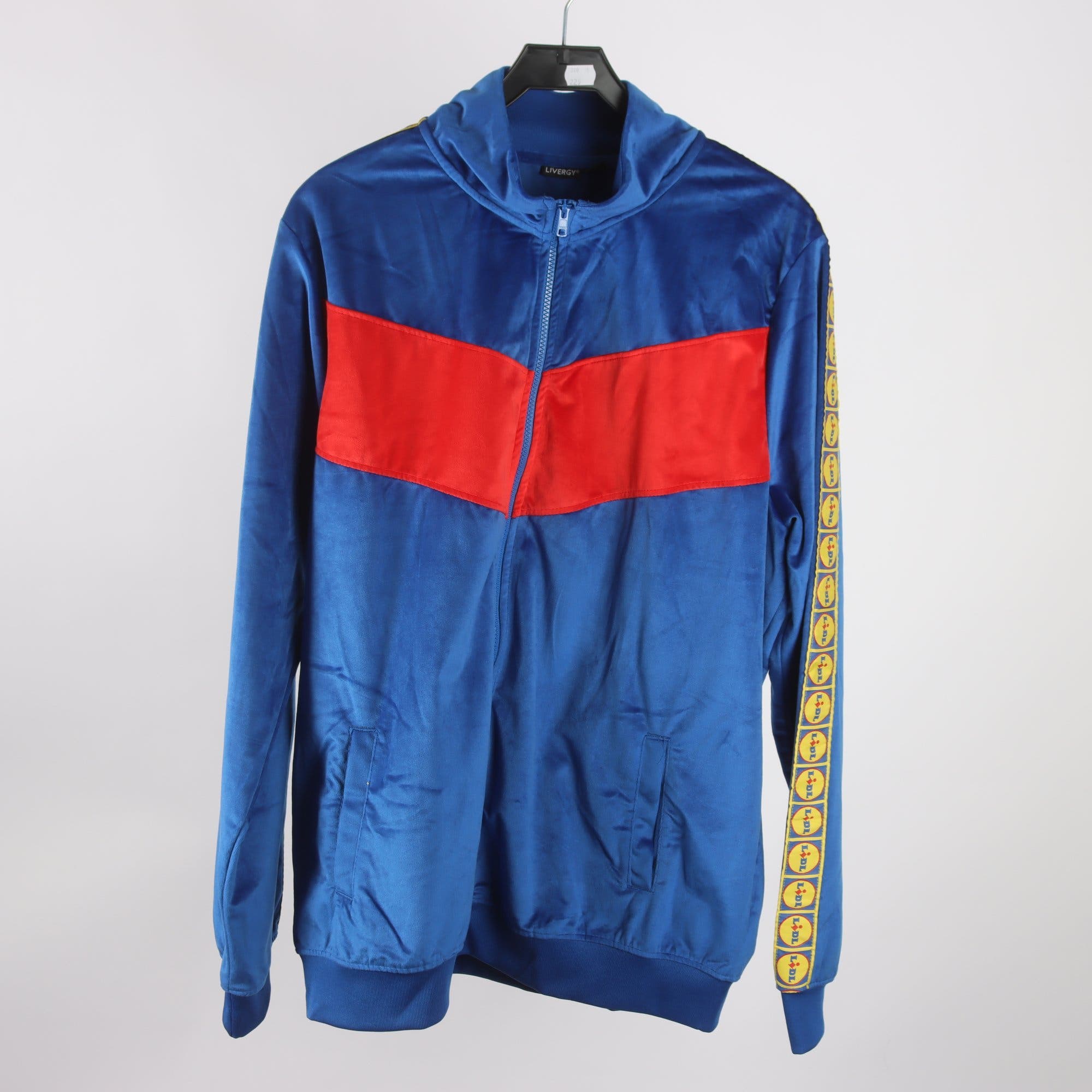 Sporttröja, Livergy, Lidl, blå, röd, sammet, stl. XL.