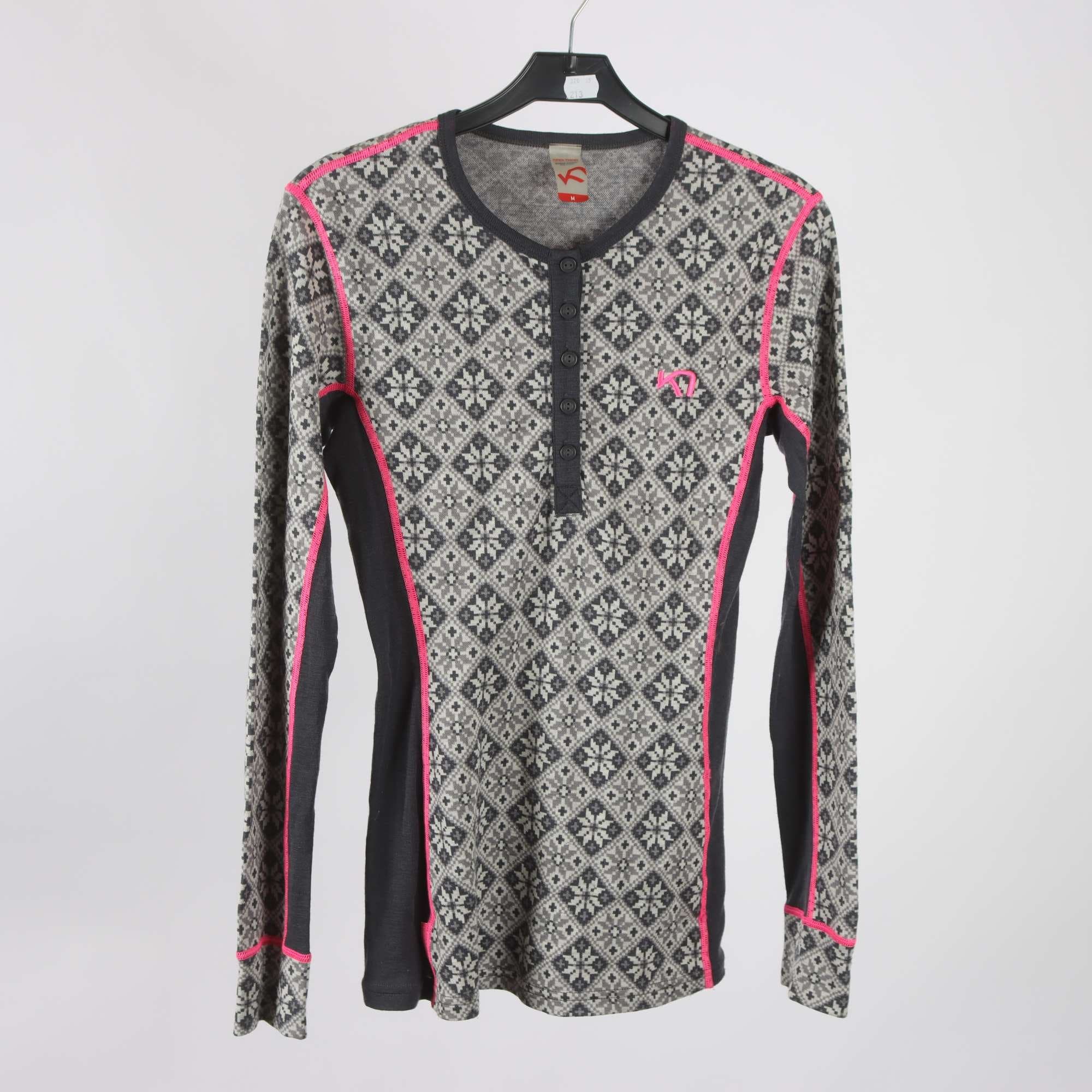 Underställströja, Kari Traa, grå, rosa, 100% ull, stl. M.