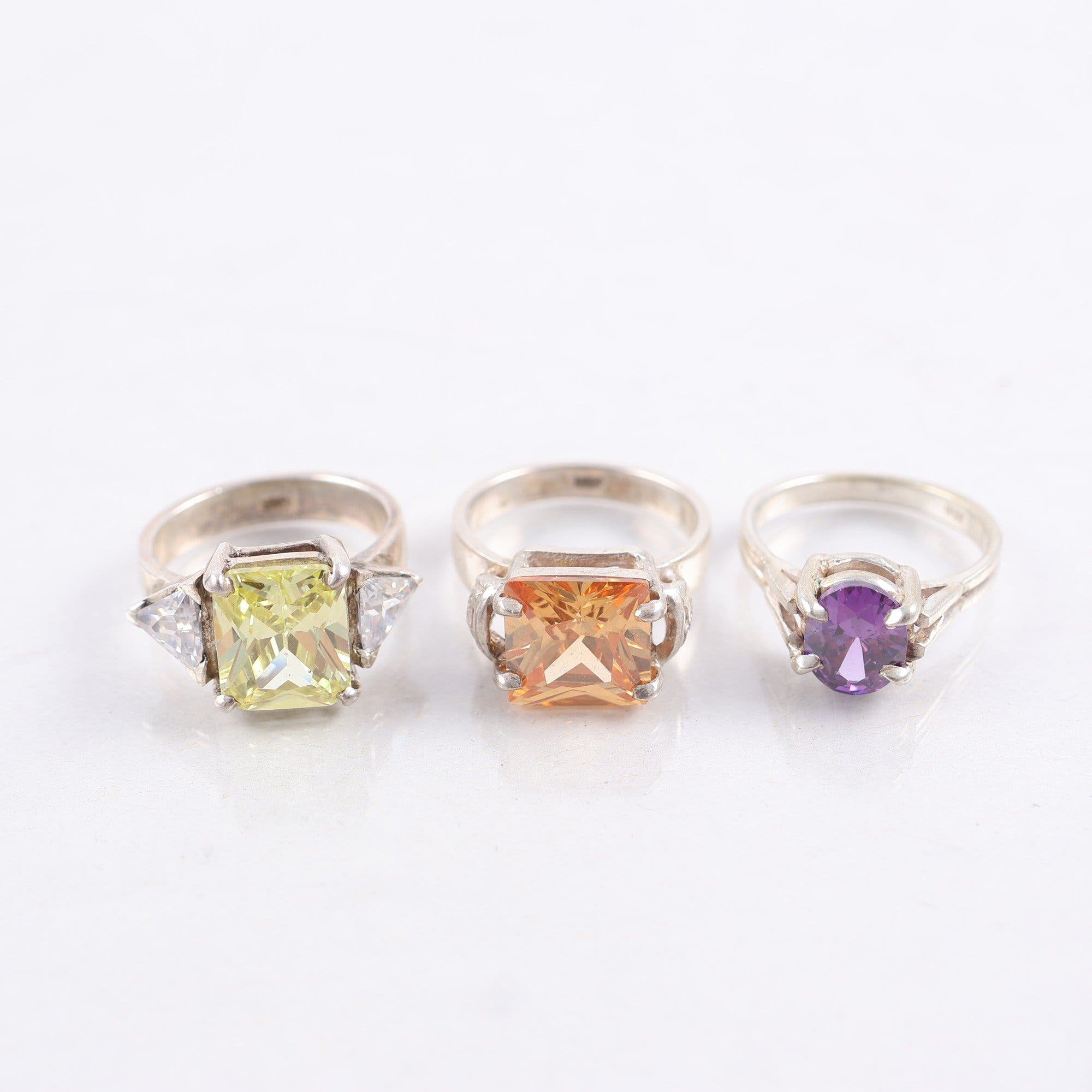 Ringar med stenar, 3 st, Silver