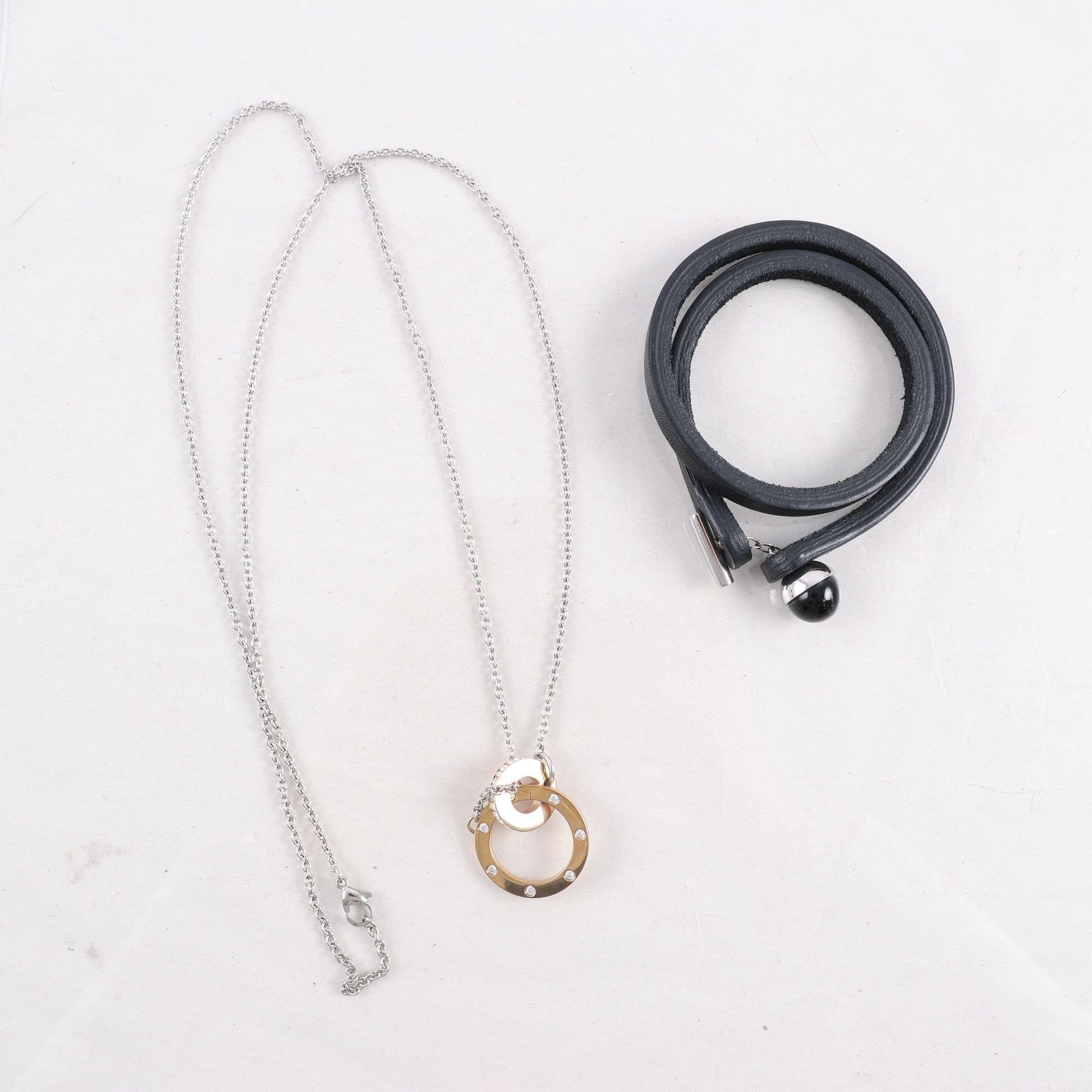Halsband och armband , Edblad, läder och metall