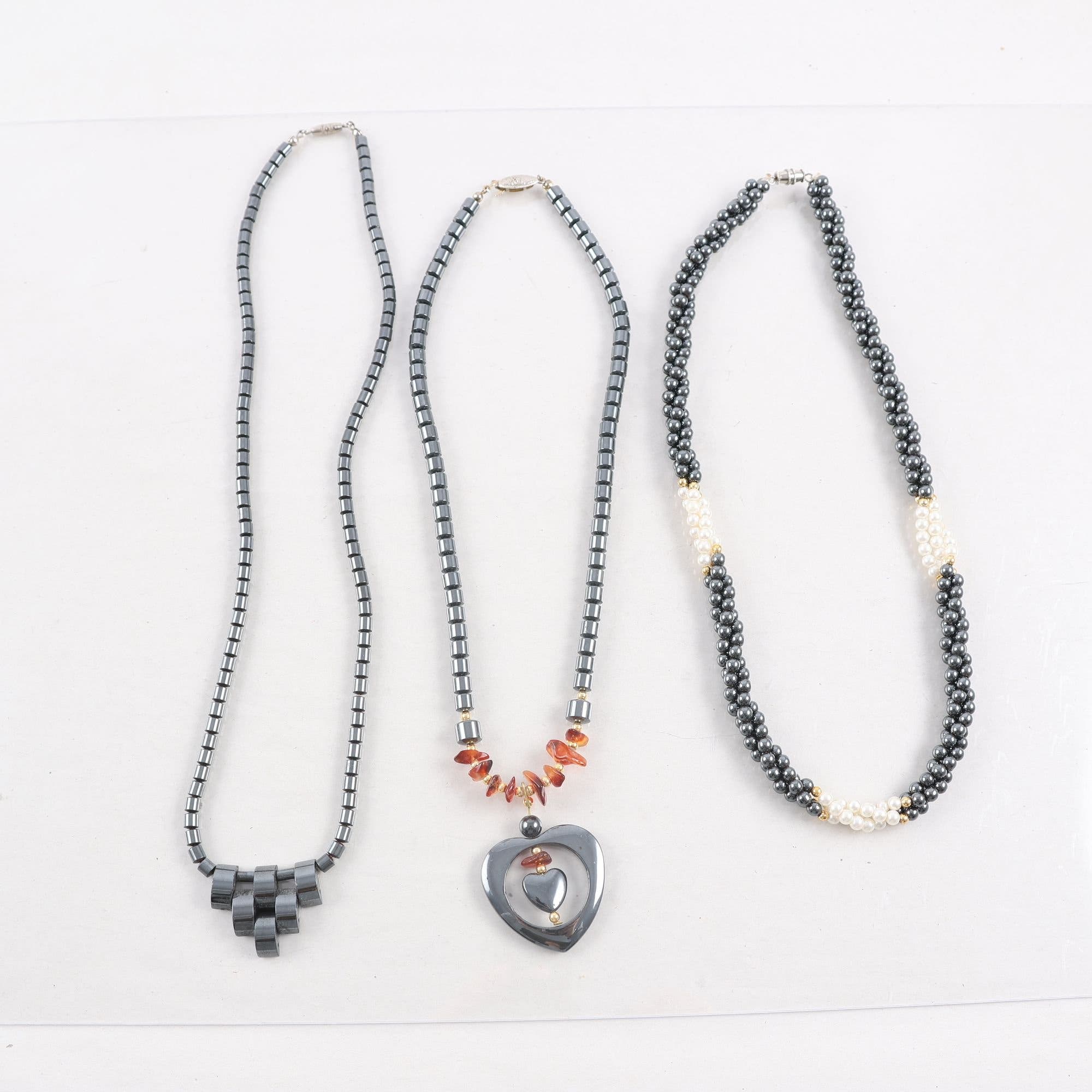 Halsband, 3 st, stenar/pärlor