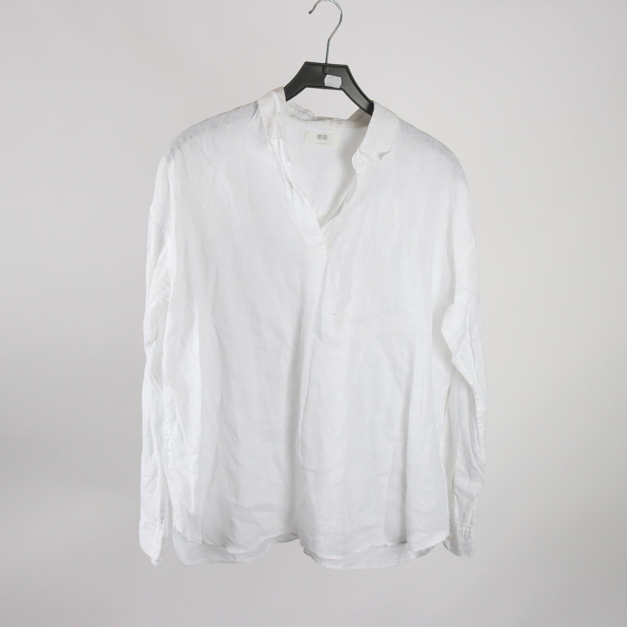 Blus, Uniqlo, vit, 100% lin, stl. L.