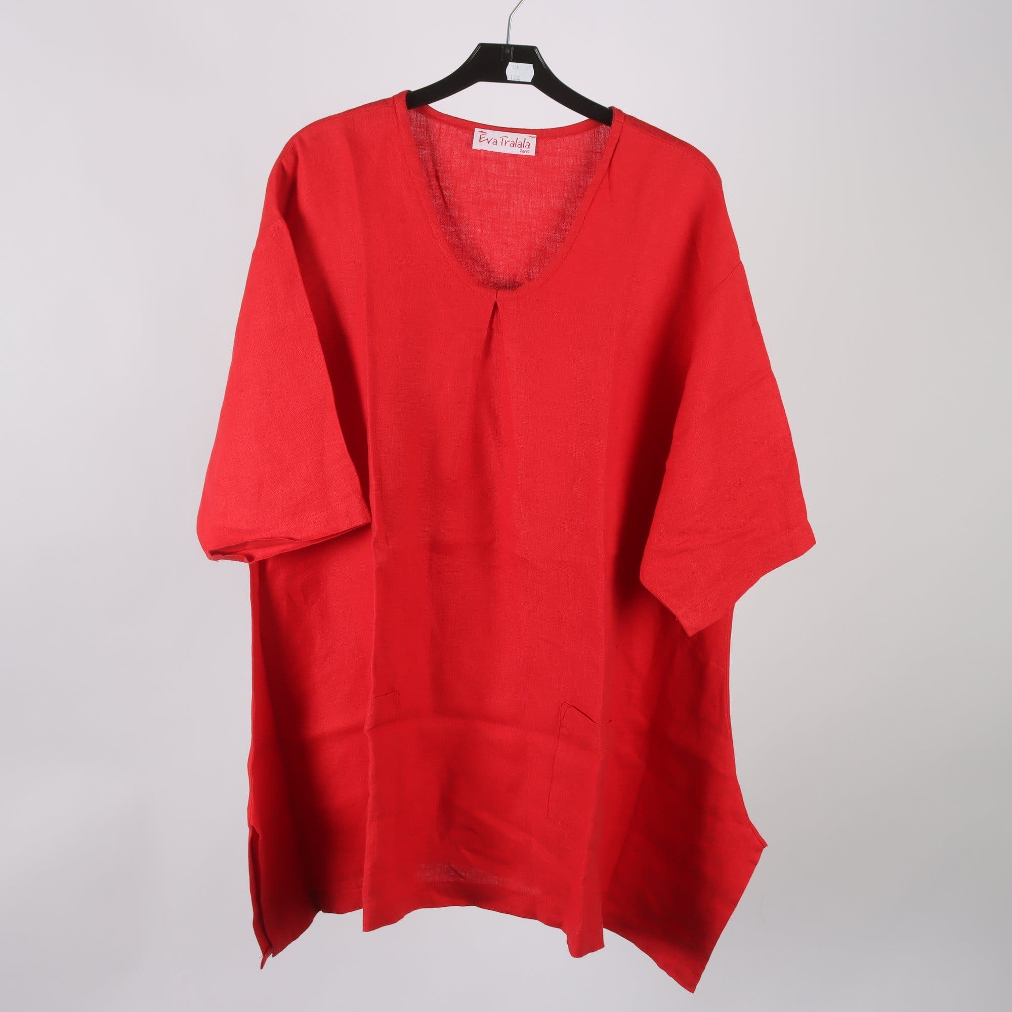 Blus/tunika, Eva Tralala, röd, 100% lin, stl. ca. L/XL.