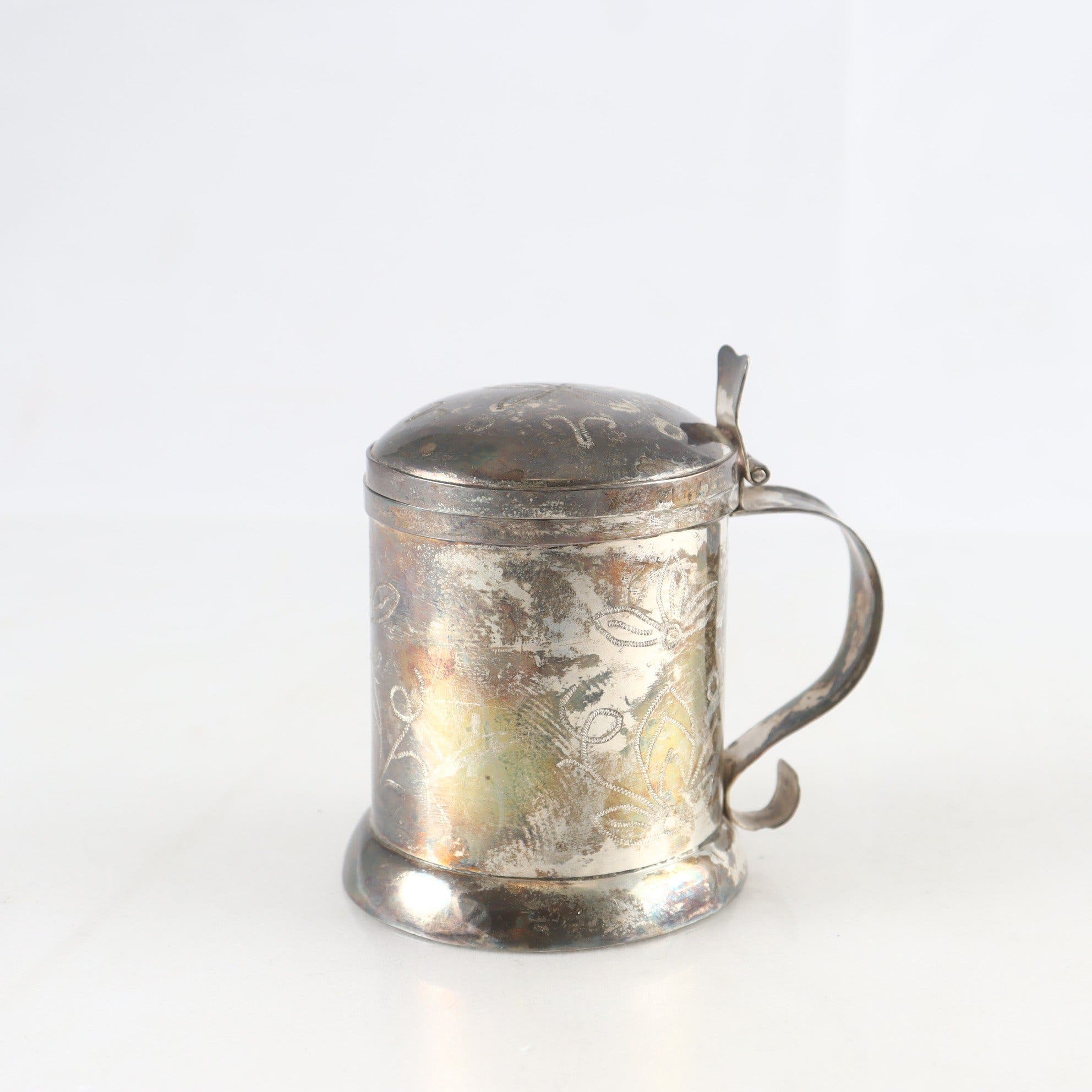 Bägare med lock, Silver, stämplad kattfot, s, 925