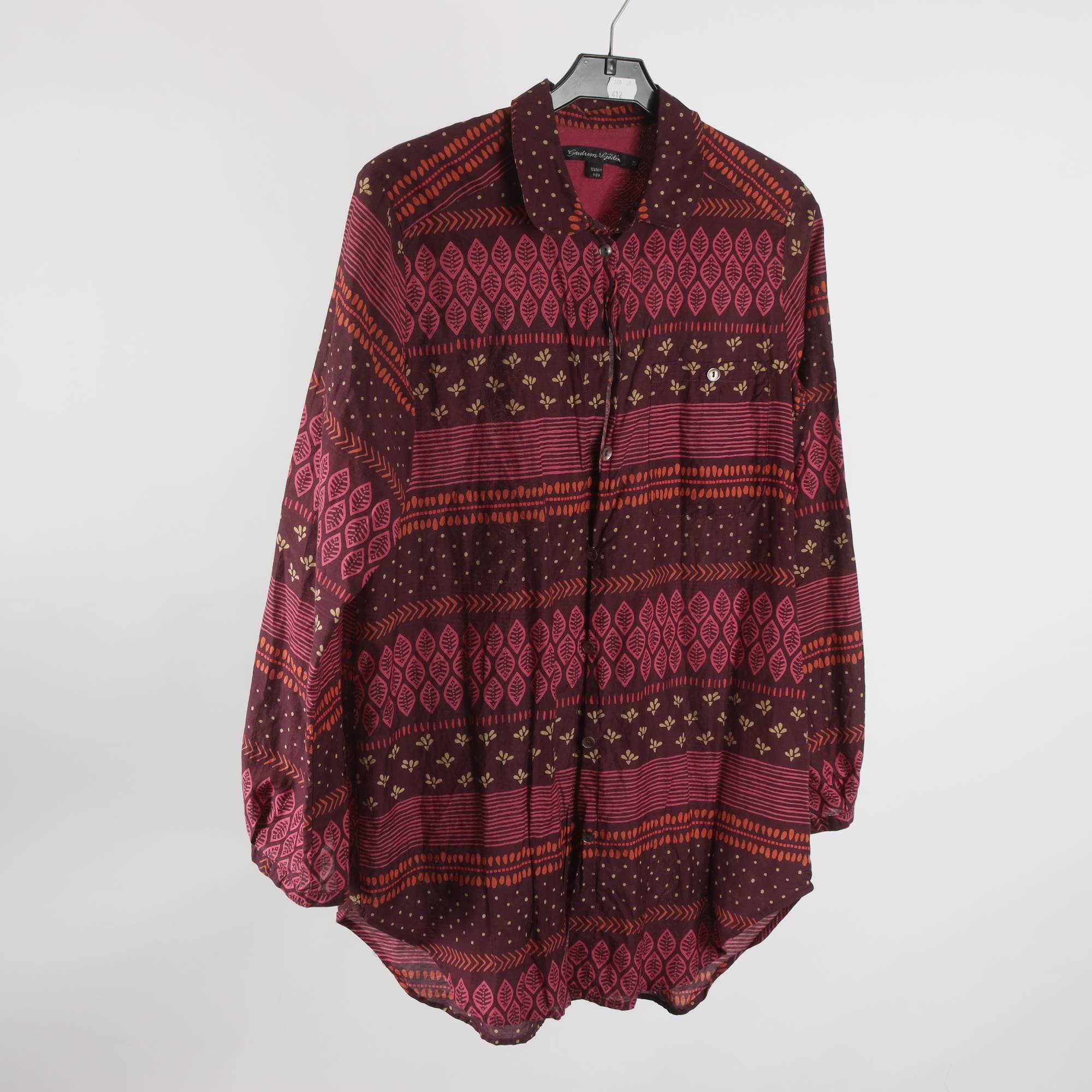 Blus, Gudrun Sjödén, mönstrad, vinröd, 40% silke, stl. S.
