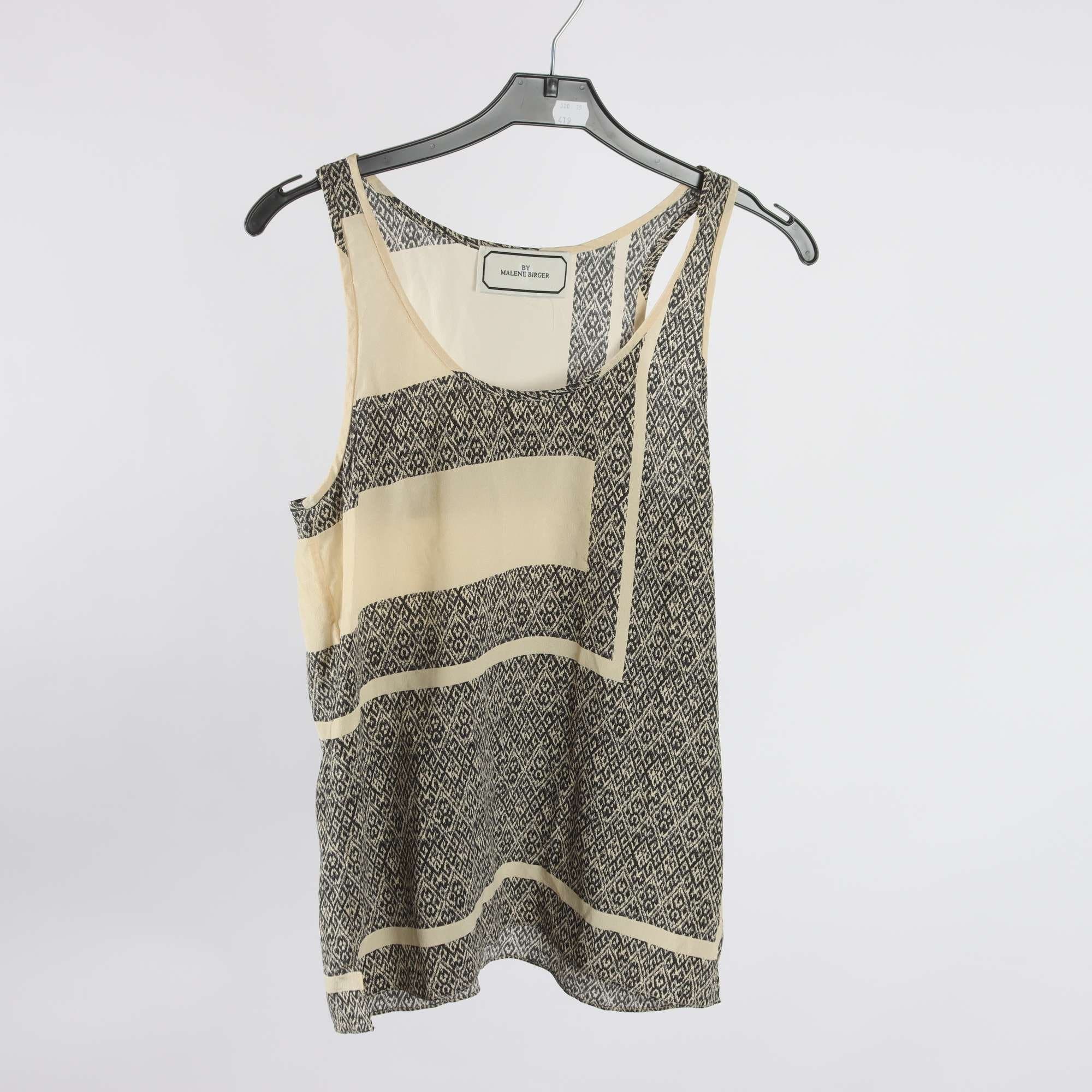 Linne, By Malene Birger, beige, svart, 100% silke, stl. 34.