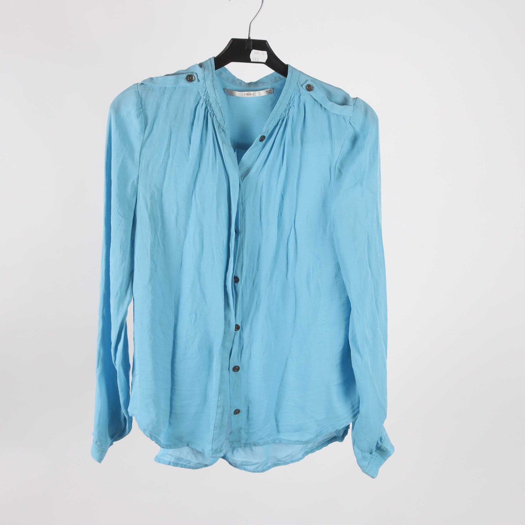 Blus, Truly, blå, 100% silke, stl. 34.