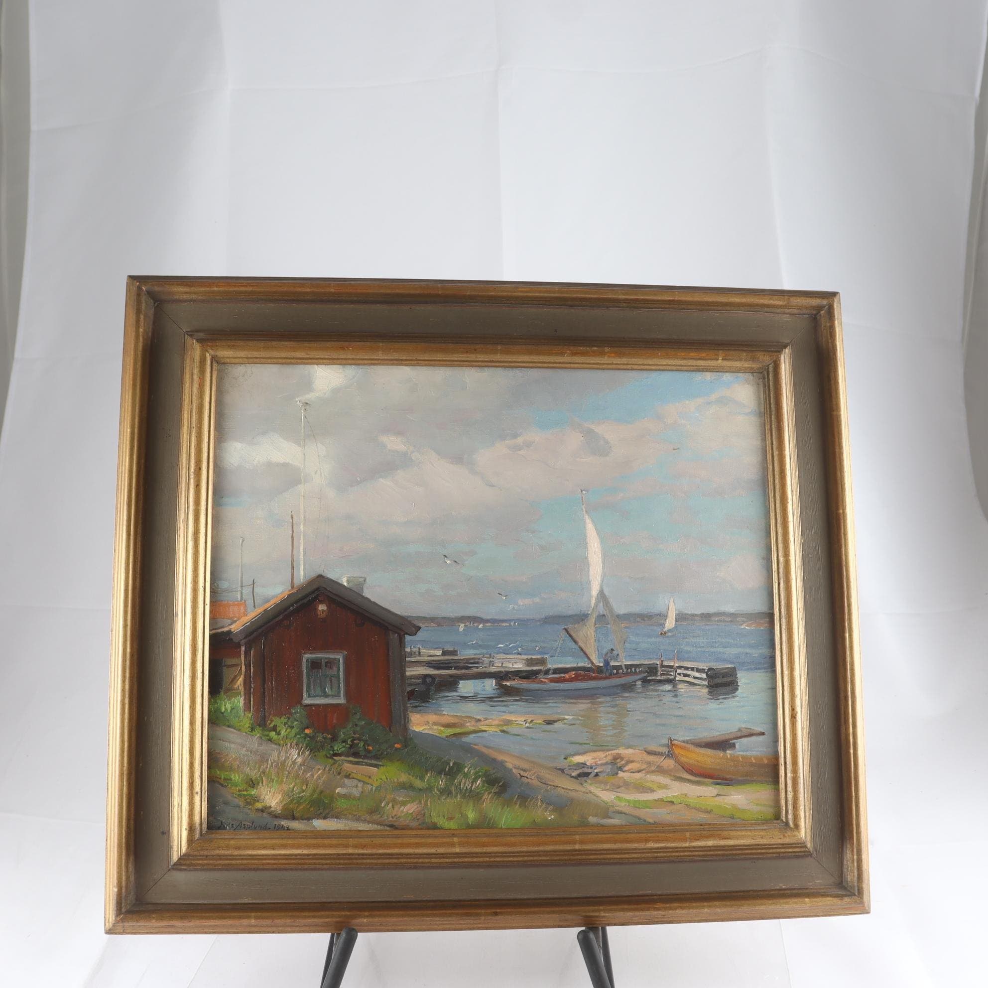 Olja på duk, skärgård, Nils Asplund, signerad, 1949. Endast avhämtning.