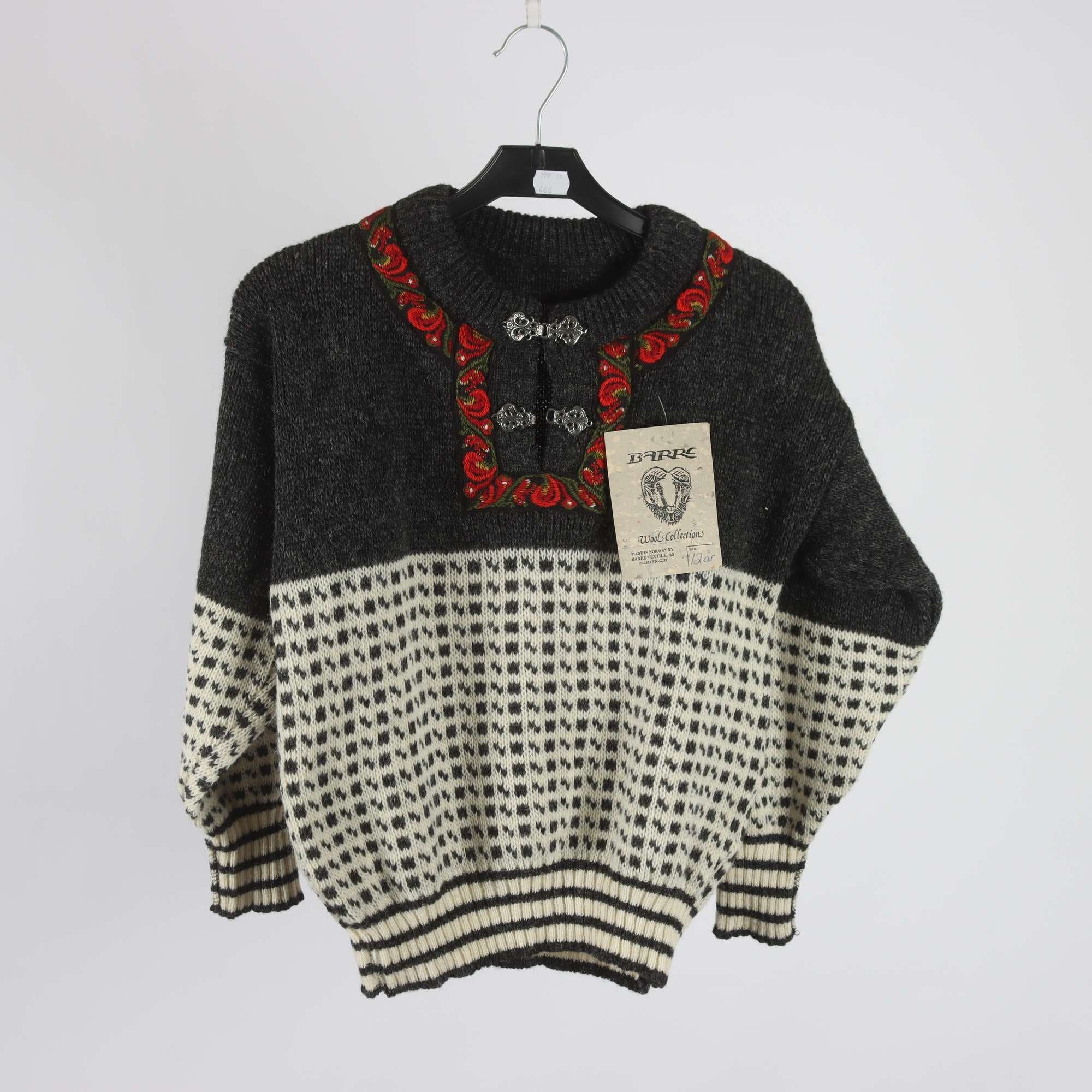 Tröja, Barre, grå, beige, 100% ull, stl. 12 år.