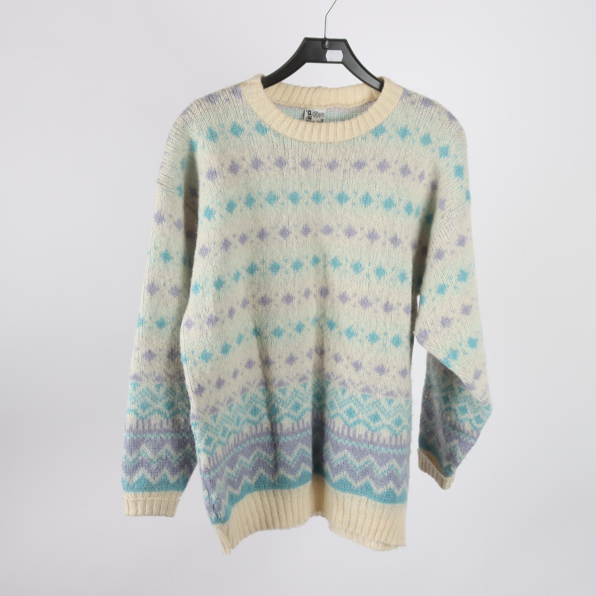Tröja, Icesheep, Island, offwhite, blå, lila, 100% ull, stl. M.