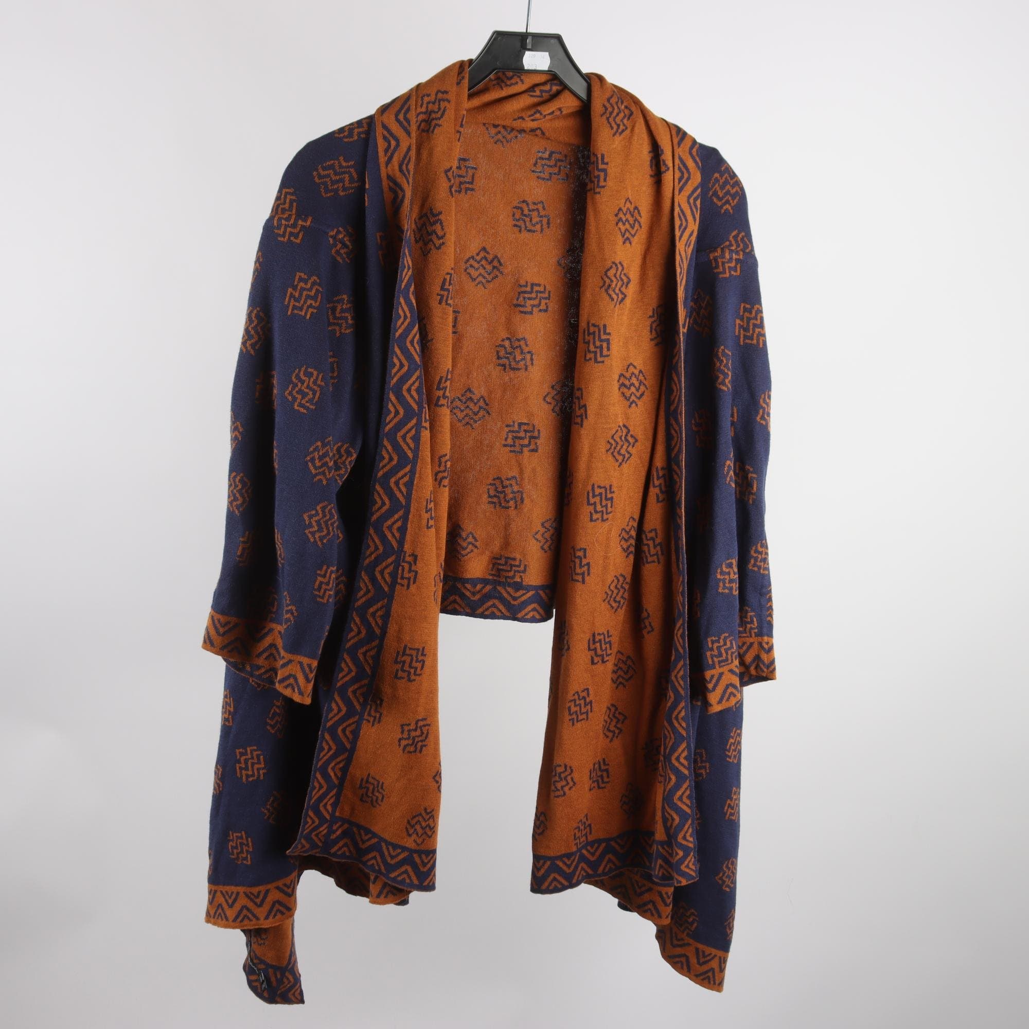 Kofta/cape, Gudrun Sjödén, brun, blå, lin, bommul, stl. one size.