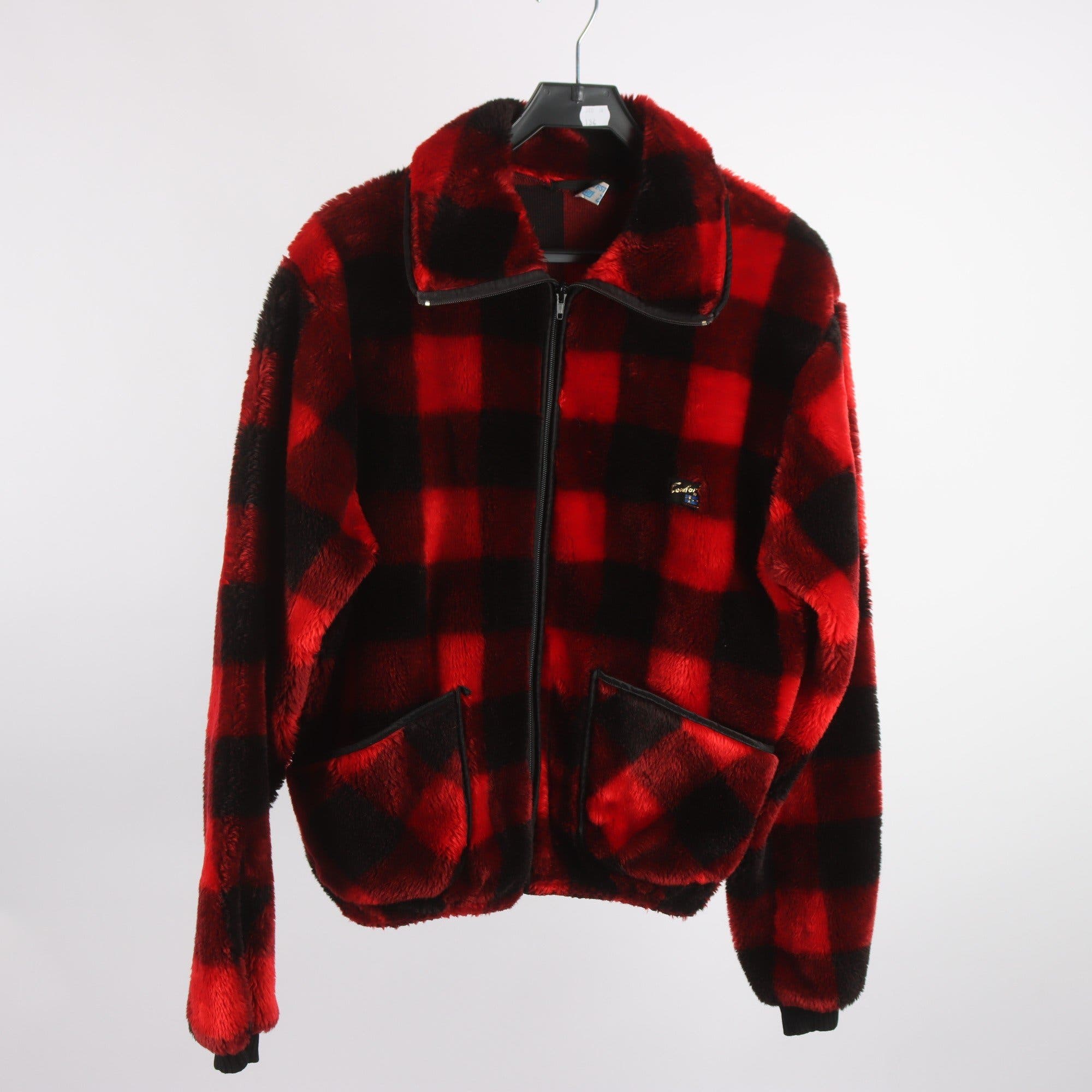 Teddytröja, Comfort, rutig, röd, retro, stl. ca. M/L.